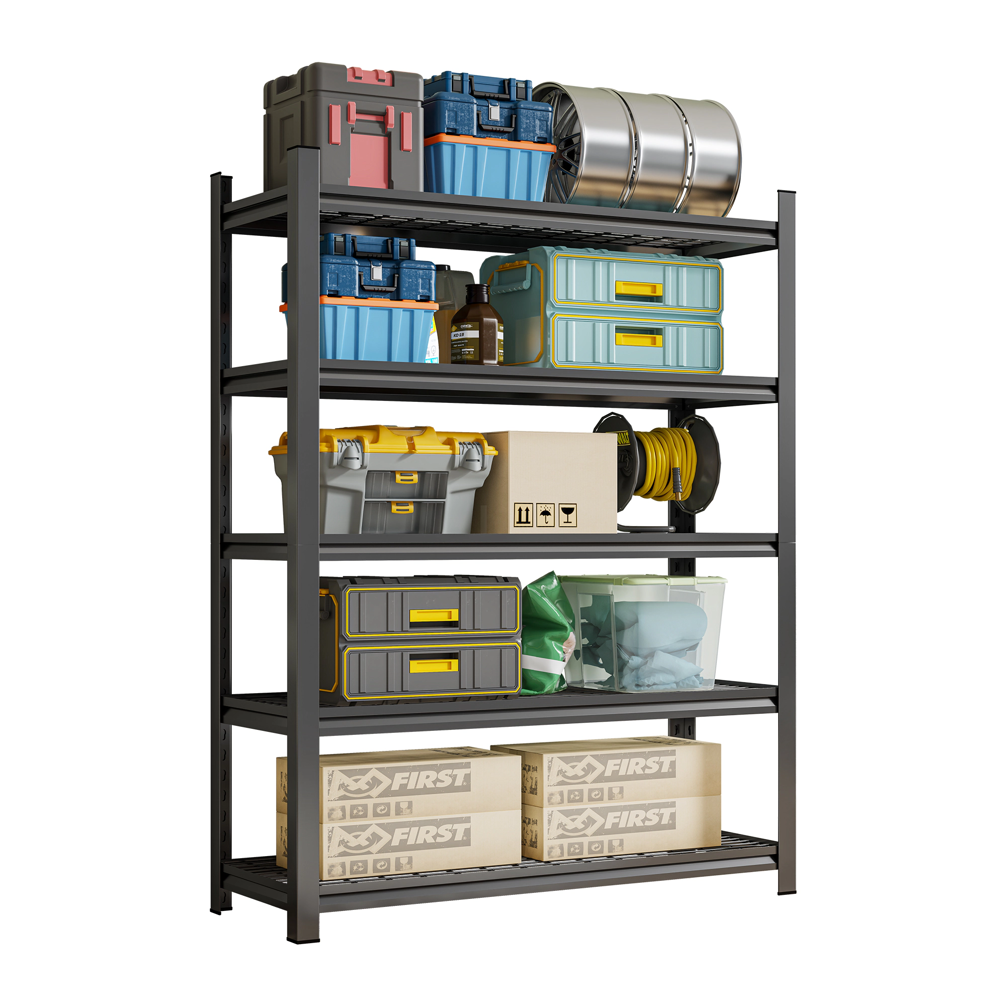 Flynama Black 5-Tier Adjustable Metal Garage Shelf 2500 LBS Capacity Requires Assembly