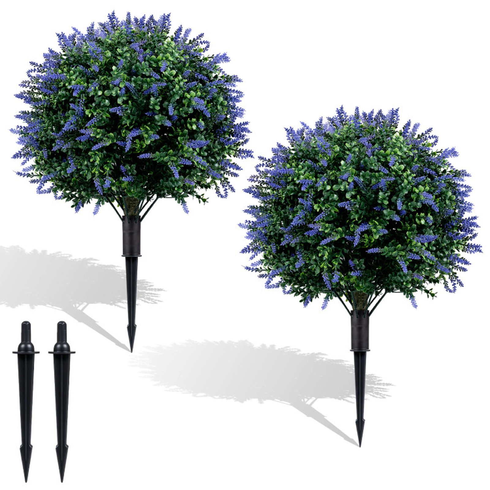 SUGIFT 2-Pack Ground Stake Lavender Blossom Artificial Boxwood Topiary Ball Trees 27.5-in Tall 8-in Spike 9-lb Purple