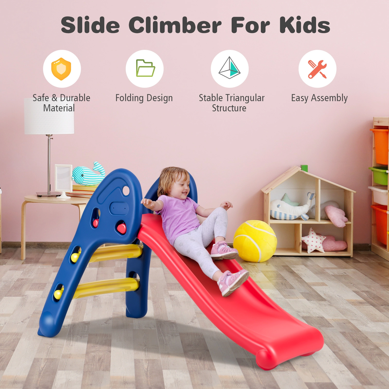 SUGIFT Raised Handrails for Ages 3-6 2-Step Children Folding Plastic Slide