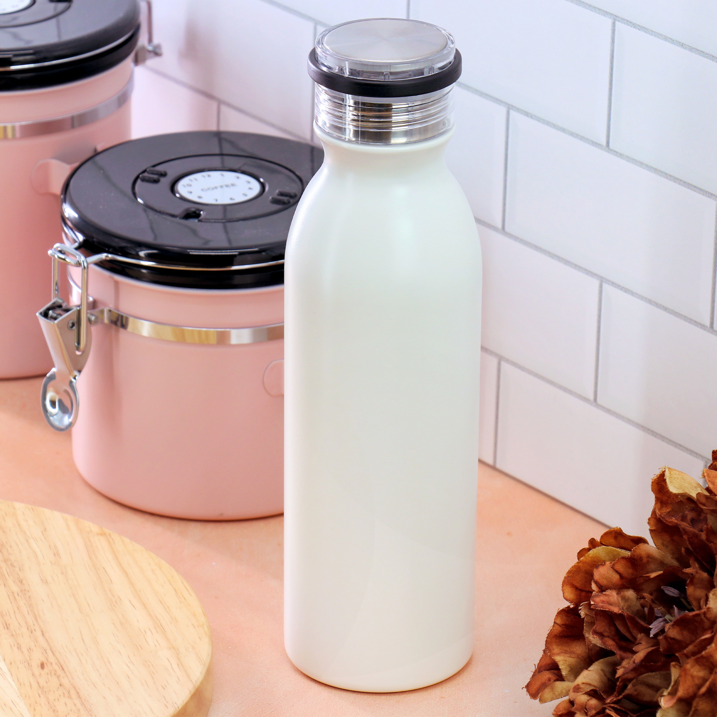 Gibson Home Marina 20oz Stainless Steel Thermal Bottle with Acrylic Lid in Cream