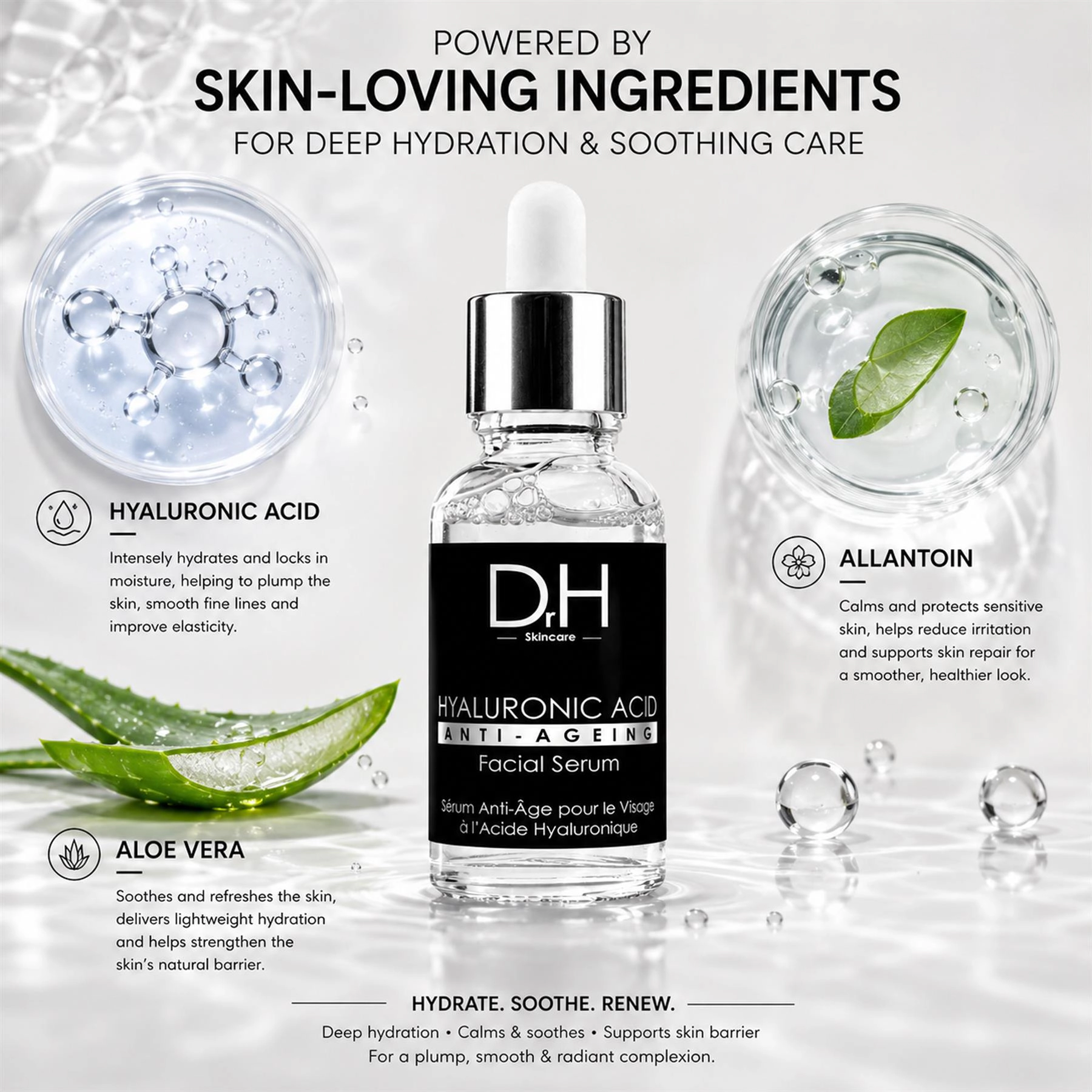 Anti-Ageing Hyaluronic Acid Facial Serum 30ml for Dryness, Fine Lines & Wrinkles