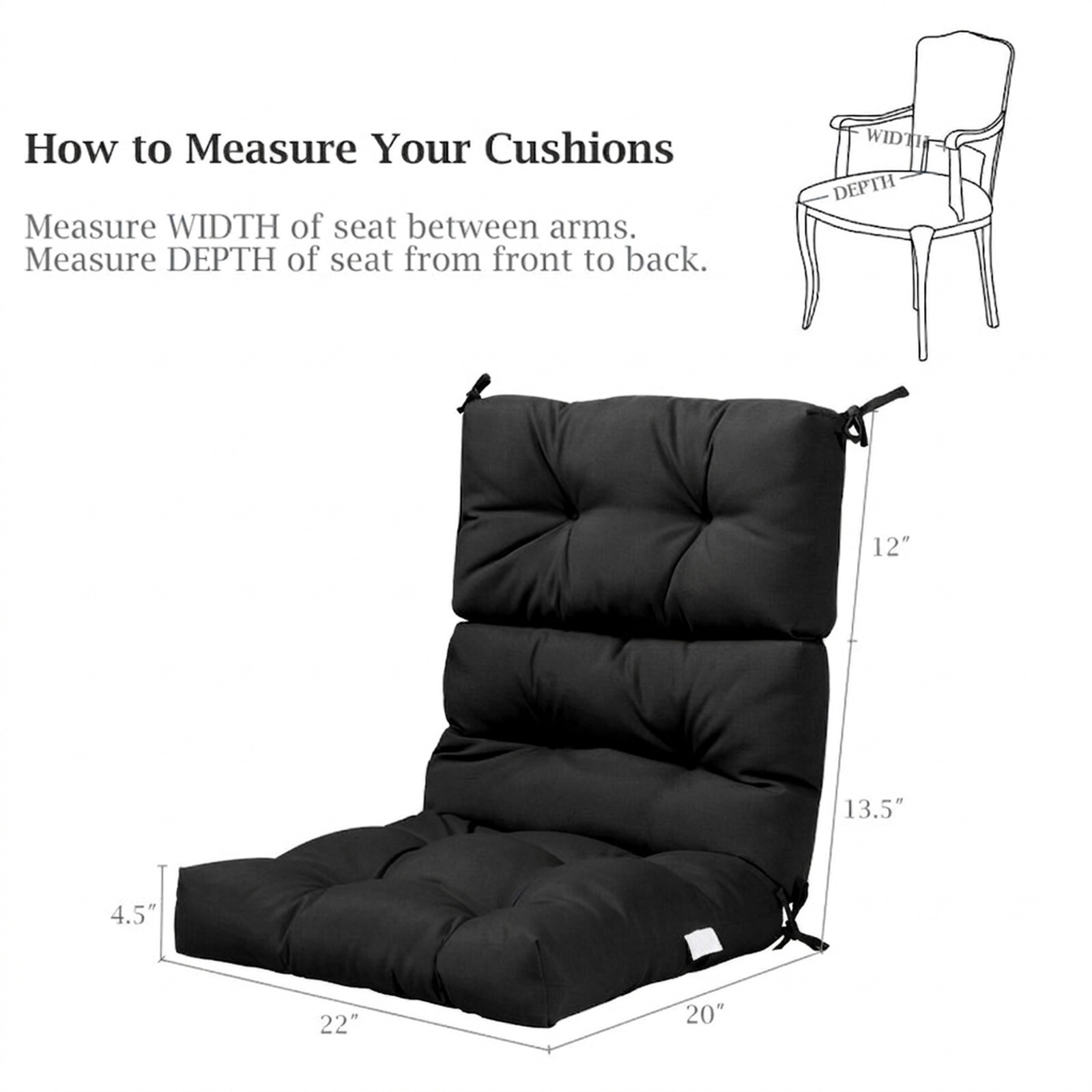 SUGIFT 45.5-in x 22-in Tufted High Back Outdoor Patio Chair Cushion with 3-Fold Design and String Ties