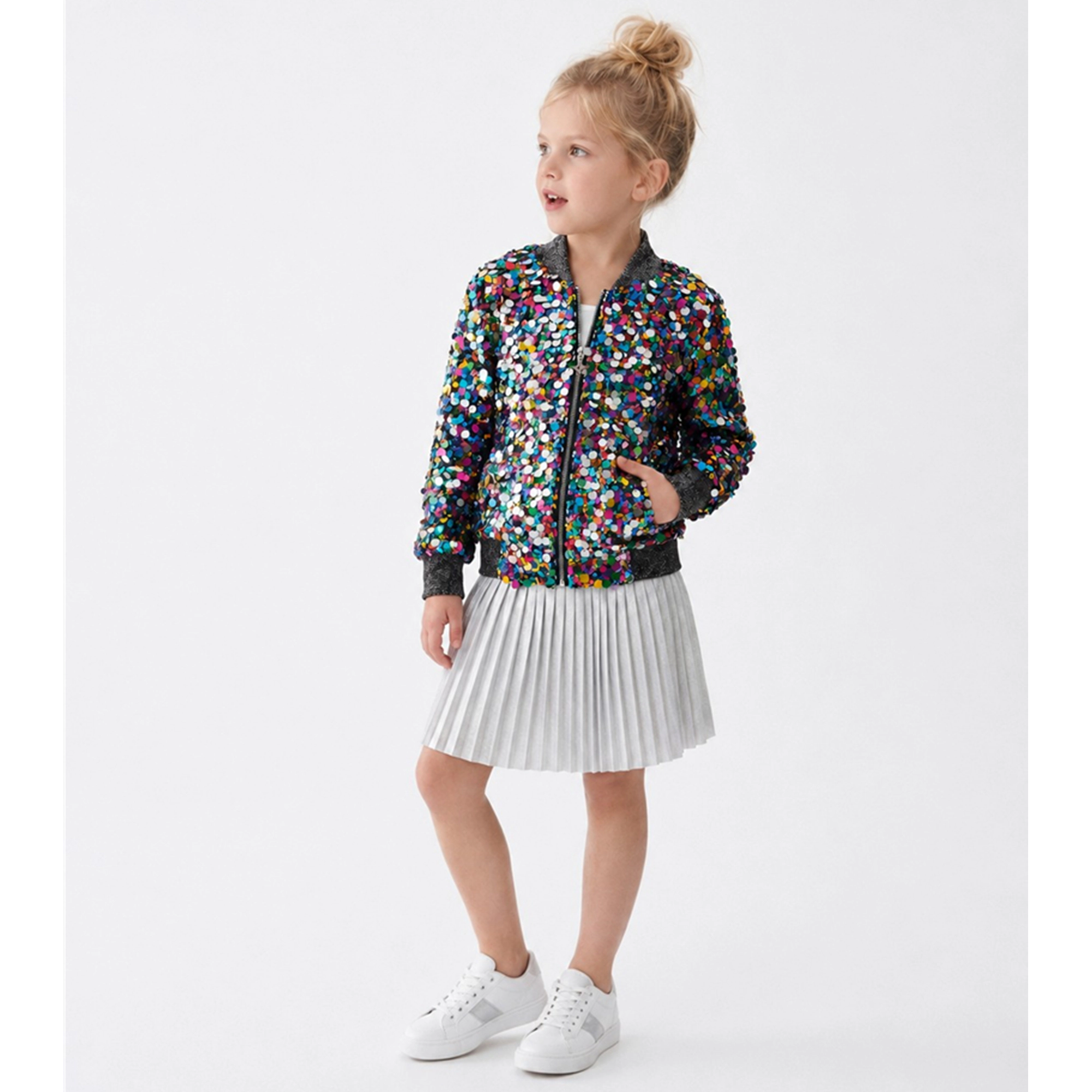 2Bunnies Girls' Cosmic Radiance Sequin Holiday Party Bomber Jacket