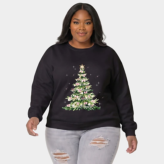 Simply Sage Market - Women's Plus Sweatshirt - Watercolor Christmas Tree Sparkle
