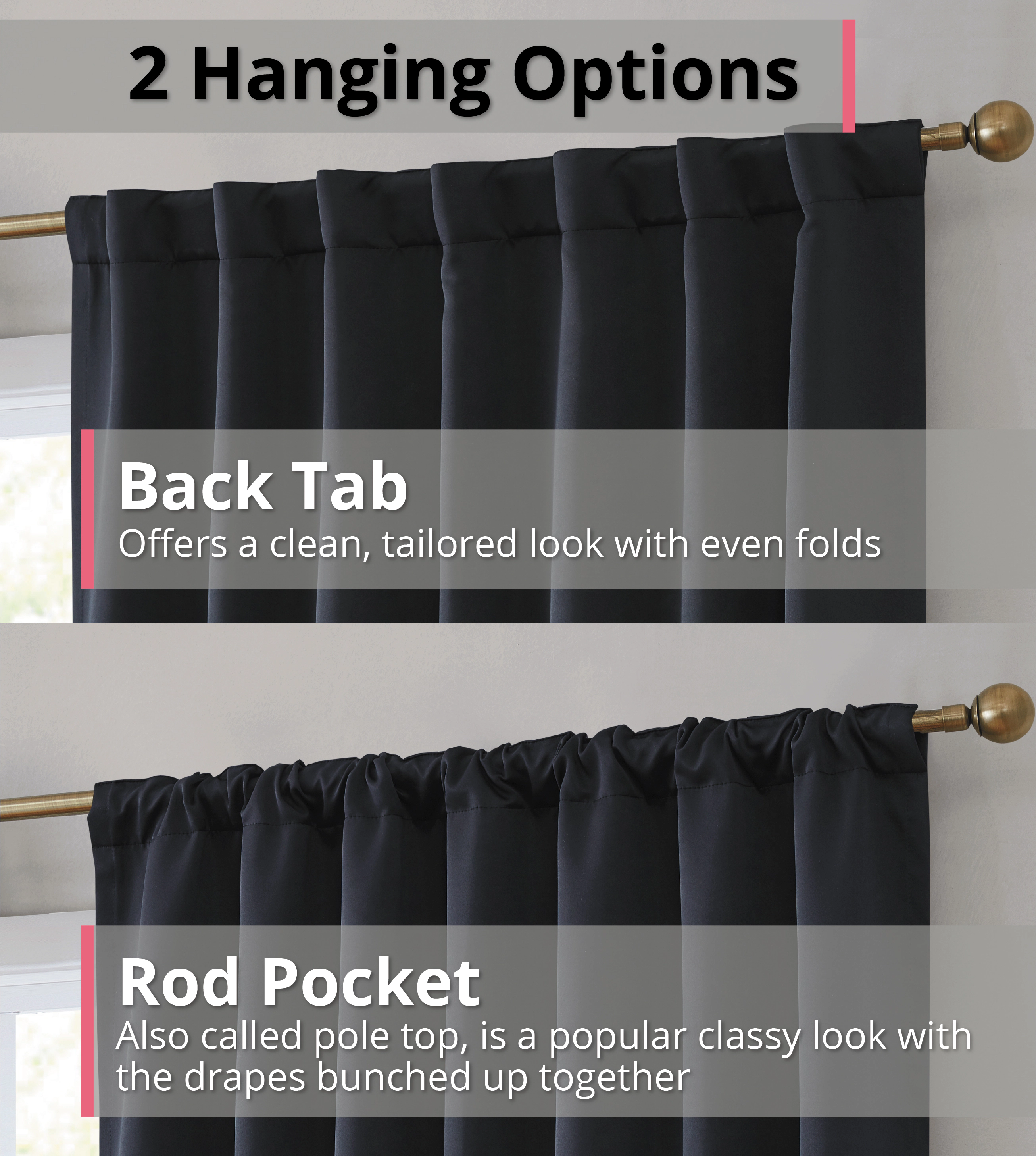 HLC.ME Hamilton 100% Complete Blackout Lined Drapes Thick Heavy Insulated Rod Pocket Back Tab Curtains - Set of 2