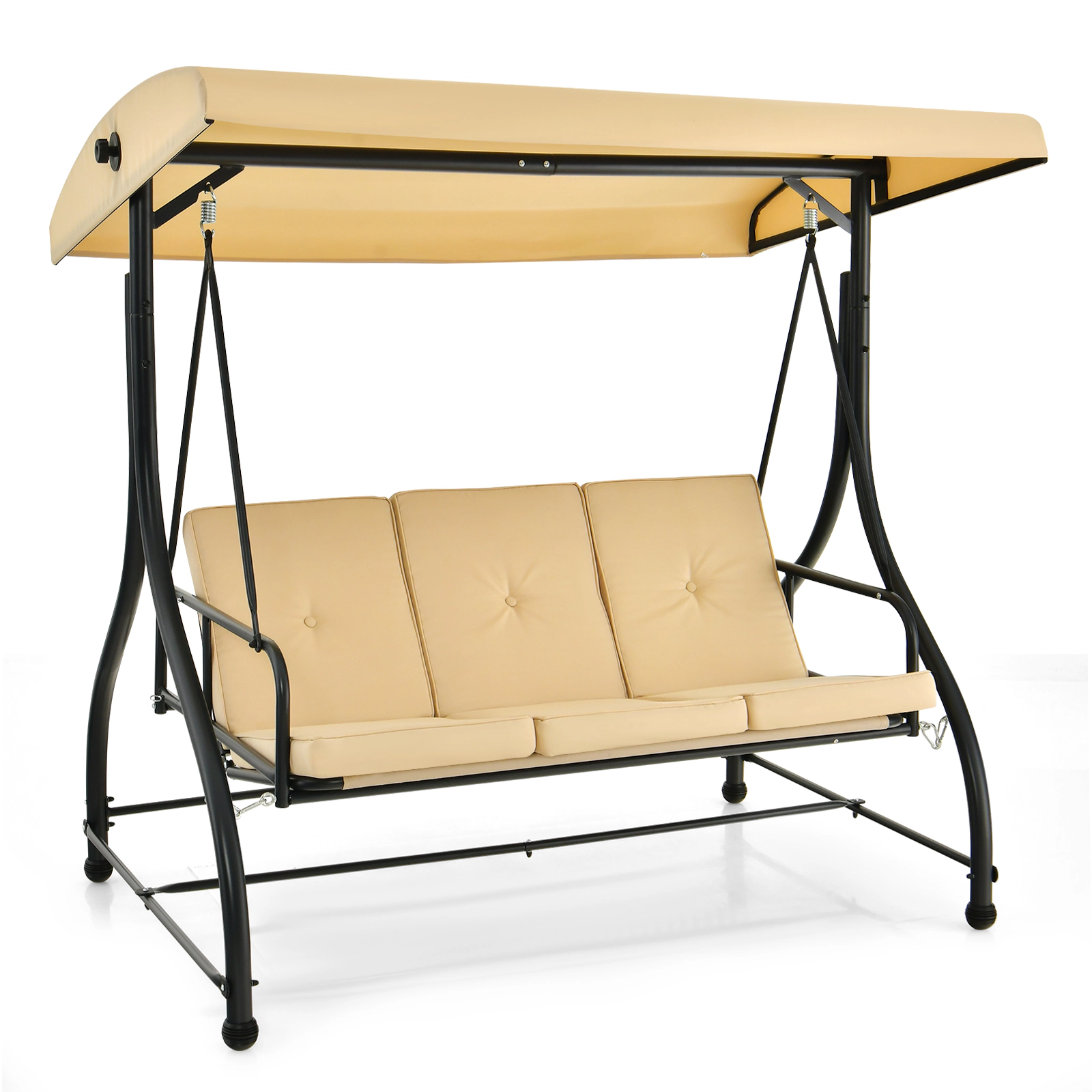 LJG 3 Seat Outdoor Porch Swing with Adjustable Canopy