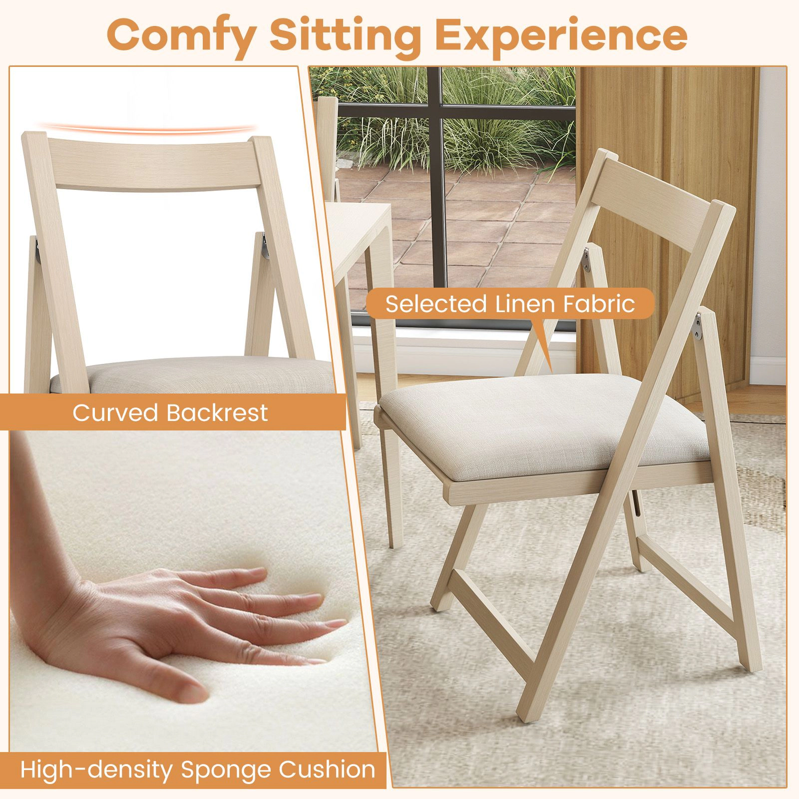 SlickBlue Upholstered Folding Dining Chairs Set of 4, Curved Backrest