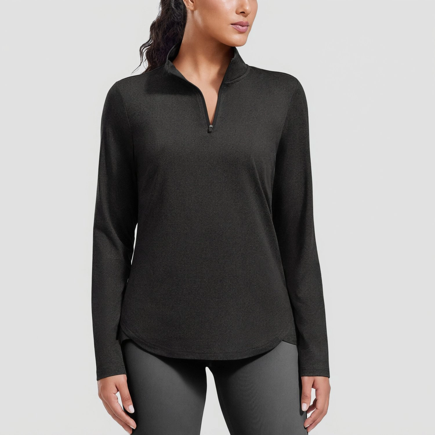 Pinspark Womens Quarter Zip Pullover Long Sleeve Mock Neck Solid Casual Fall Tops