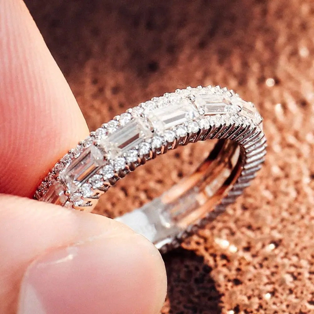 3-Layer Cubic Zirconia Engagement Ring for Women