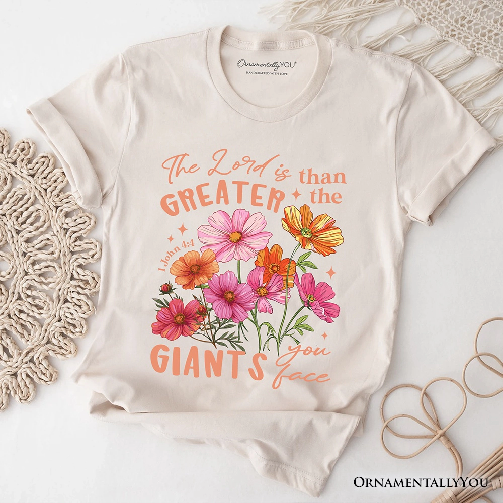 OrnamentallyYou Womens The Lord Is Greater Floral Christian T-Shirt