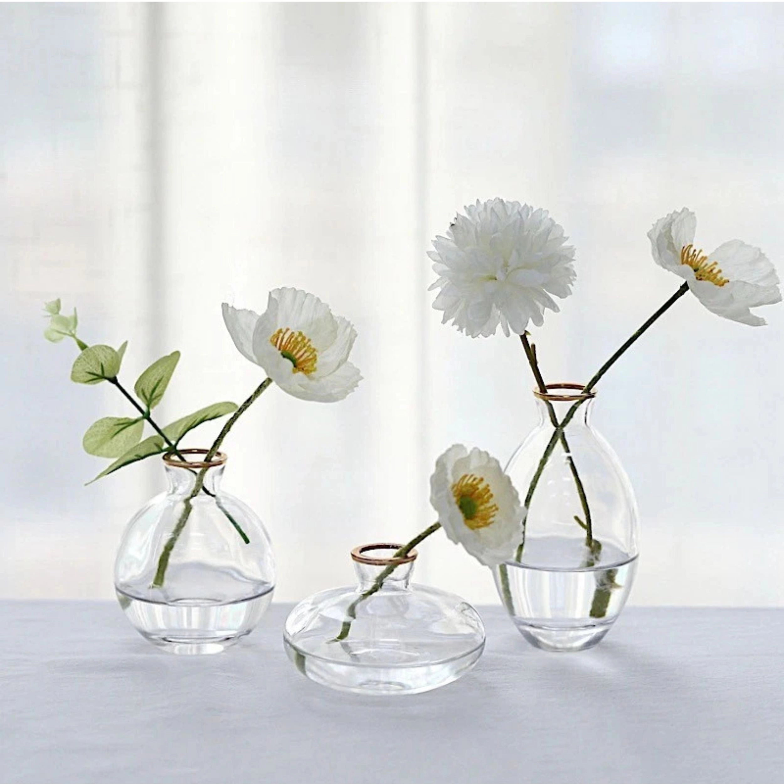 Home Collection Set of 3 Clear Glass Flower Vases with Gold Rim