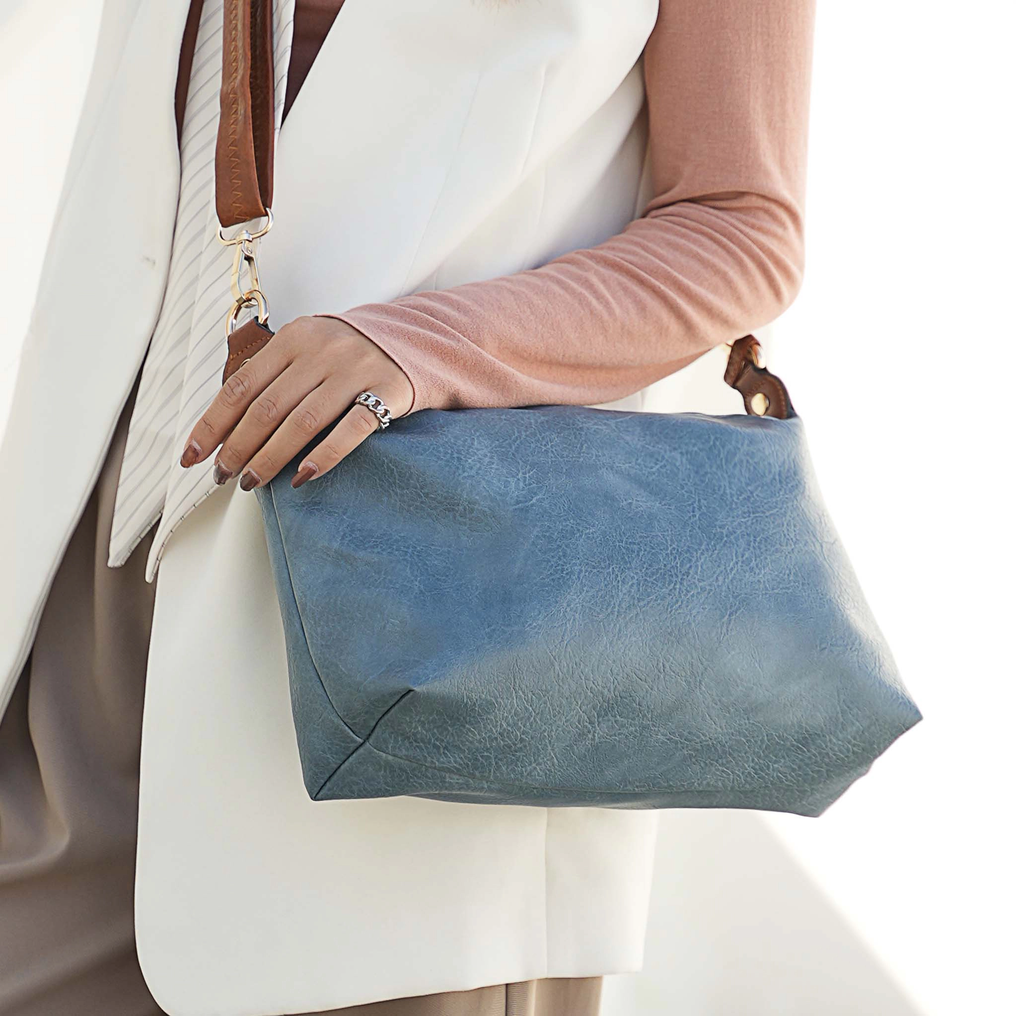 Mia K Collection Black Vegan Leather Satchel with Removable Pouch and Coin Purse