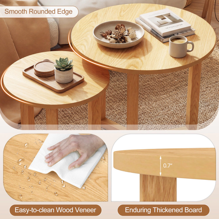 Hivvago Round Nesting Coffee Table Set Of 2 Wood End Tables With Thickened Top