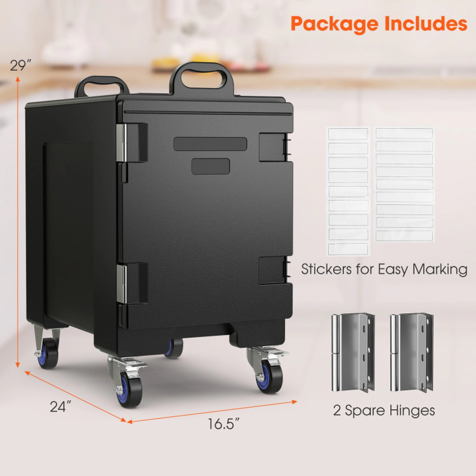SUGIFT 81-qt End-Loading Insulated Food Pan Carrier with 4 Wheels 270-Degree Door and 5-Pan Capacity