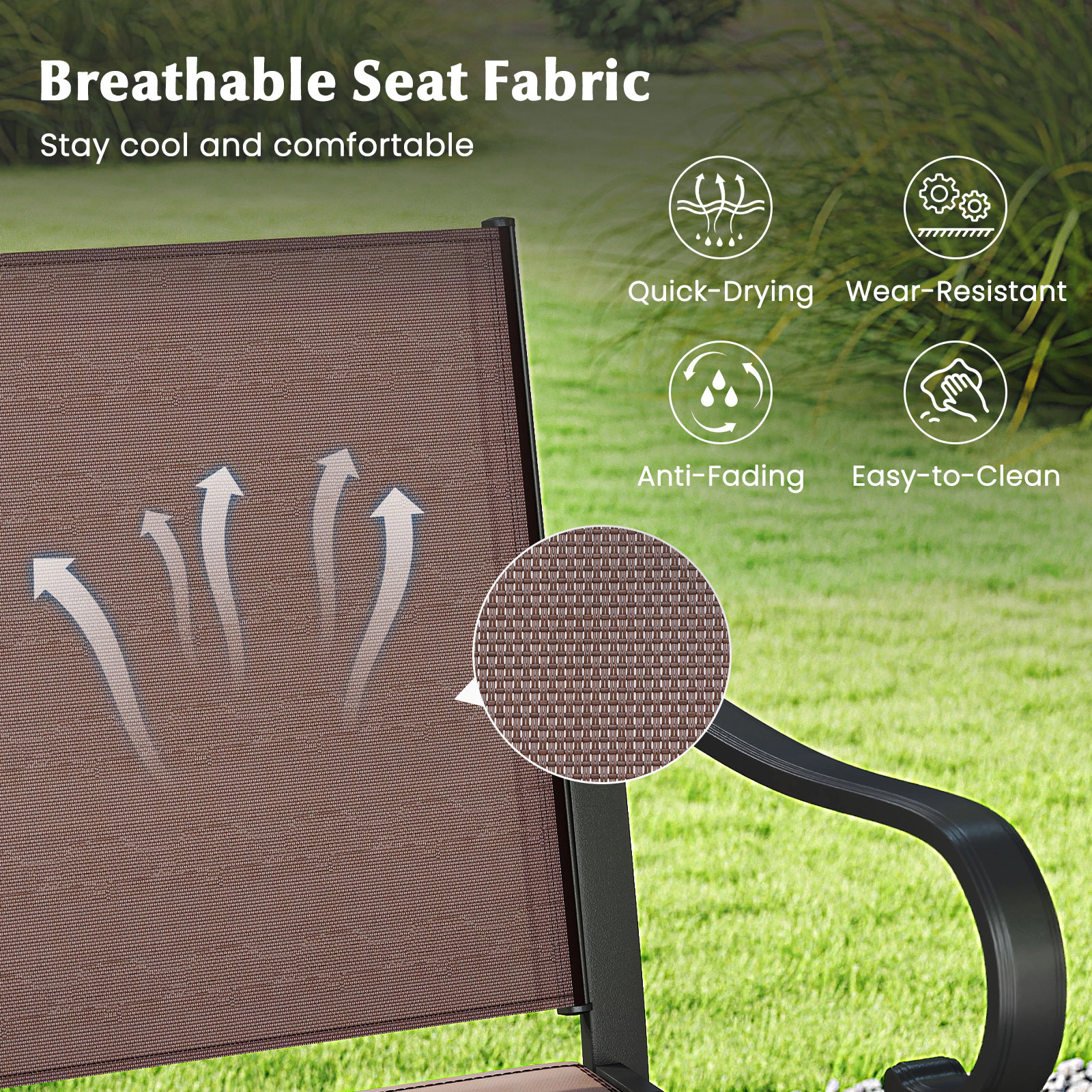 SUGIFT Breathable Mesh and Armrests Set of 2 Brown Outdoor Counter Height Bar Stools