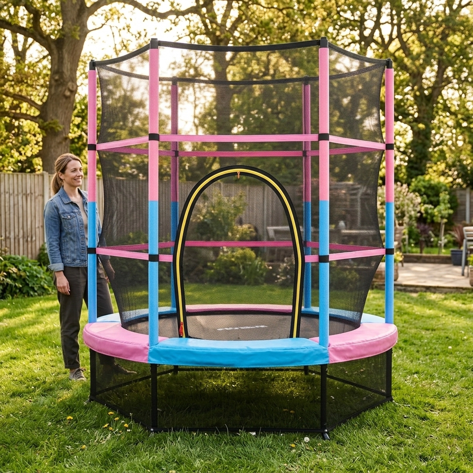55-in Small Trampoline Kids 30 Tension Rope Bounce System 300-lb Capacity Pink Indoor Outdoor Recreational Jumping Mat