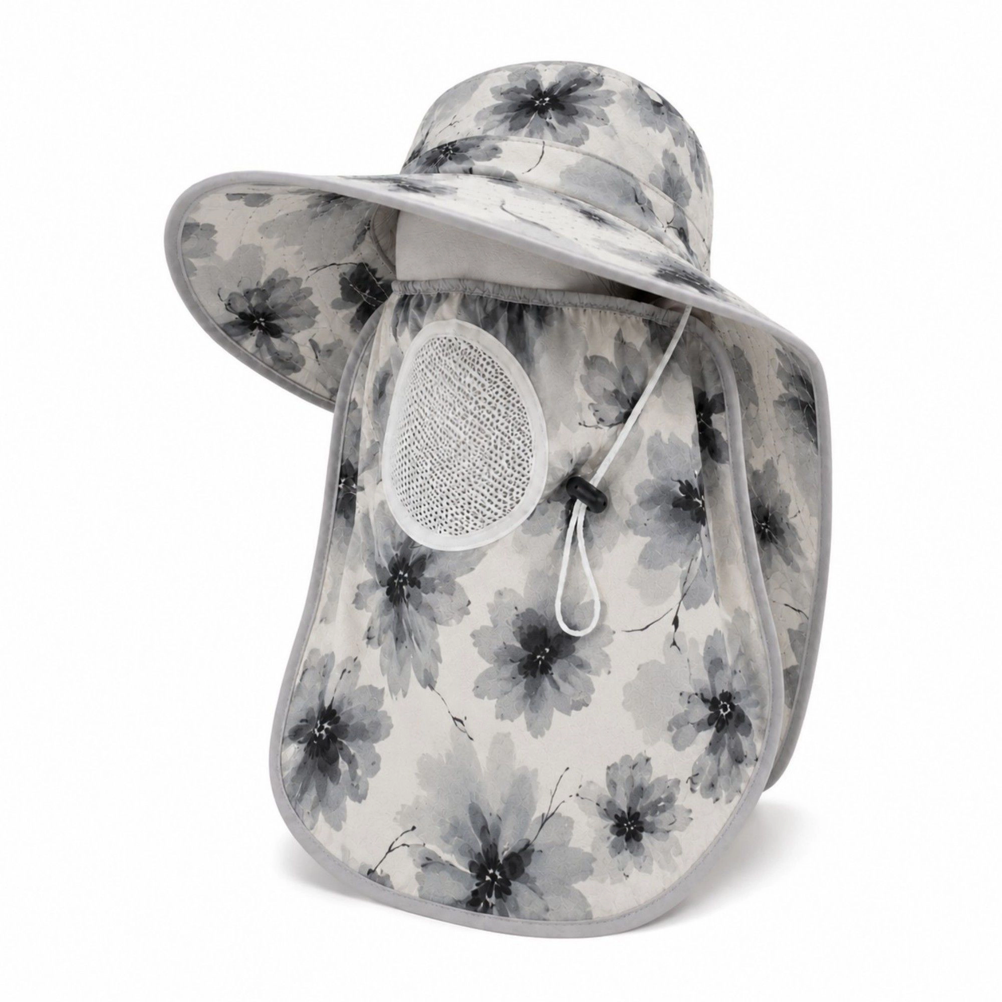 Alilang Women's Floral Wide Brim Sun Hat with Face Cover Neck Flap and Mesh Breathing Panel