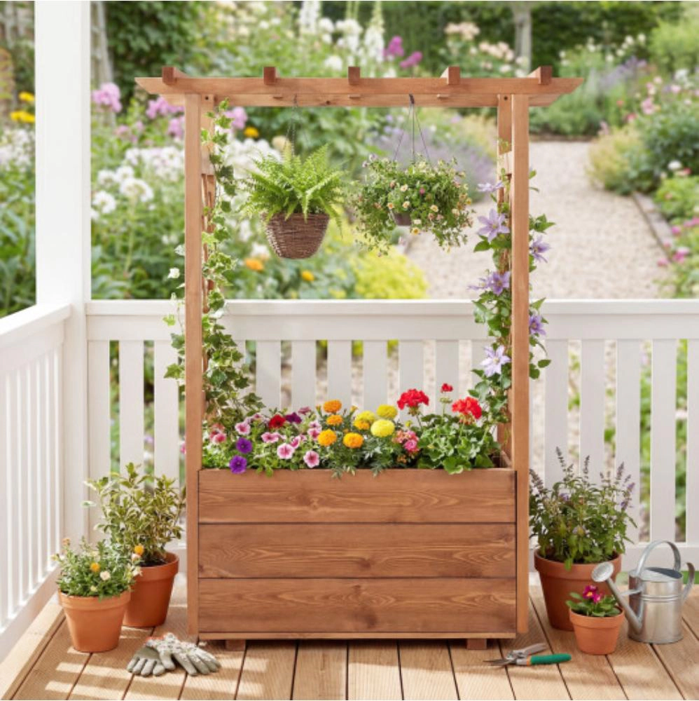 Hivvago Wooden Raised Garden Bed Elevated Planter Box with Hanging Roof