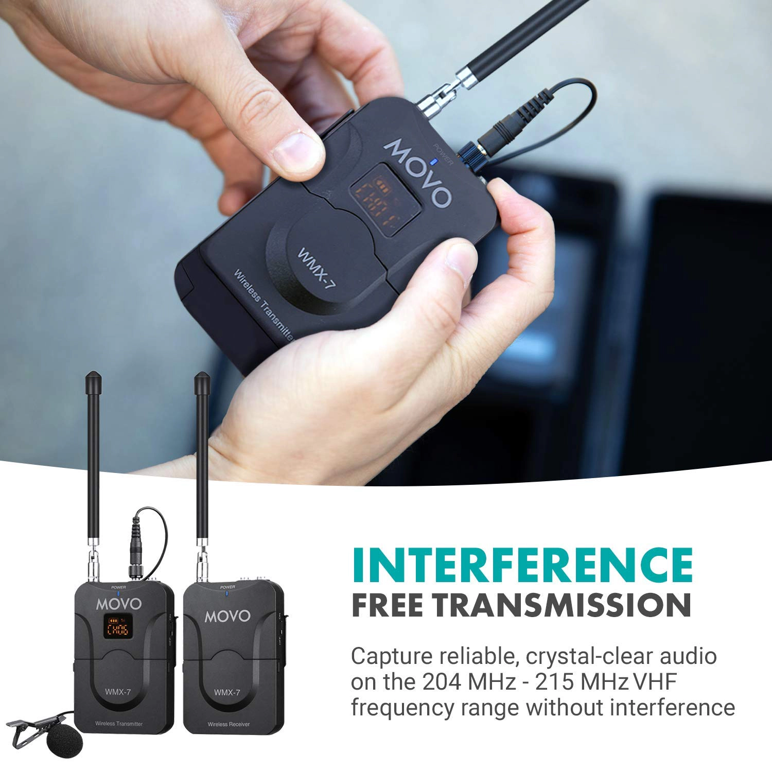 Movo WMX-7 VHF 12-Channel Wireless Lavalier Microphone System Compatible with DSLR Cameras Camcorders Smartphones