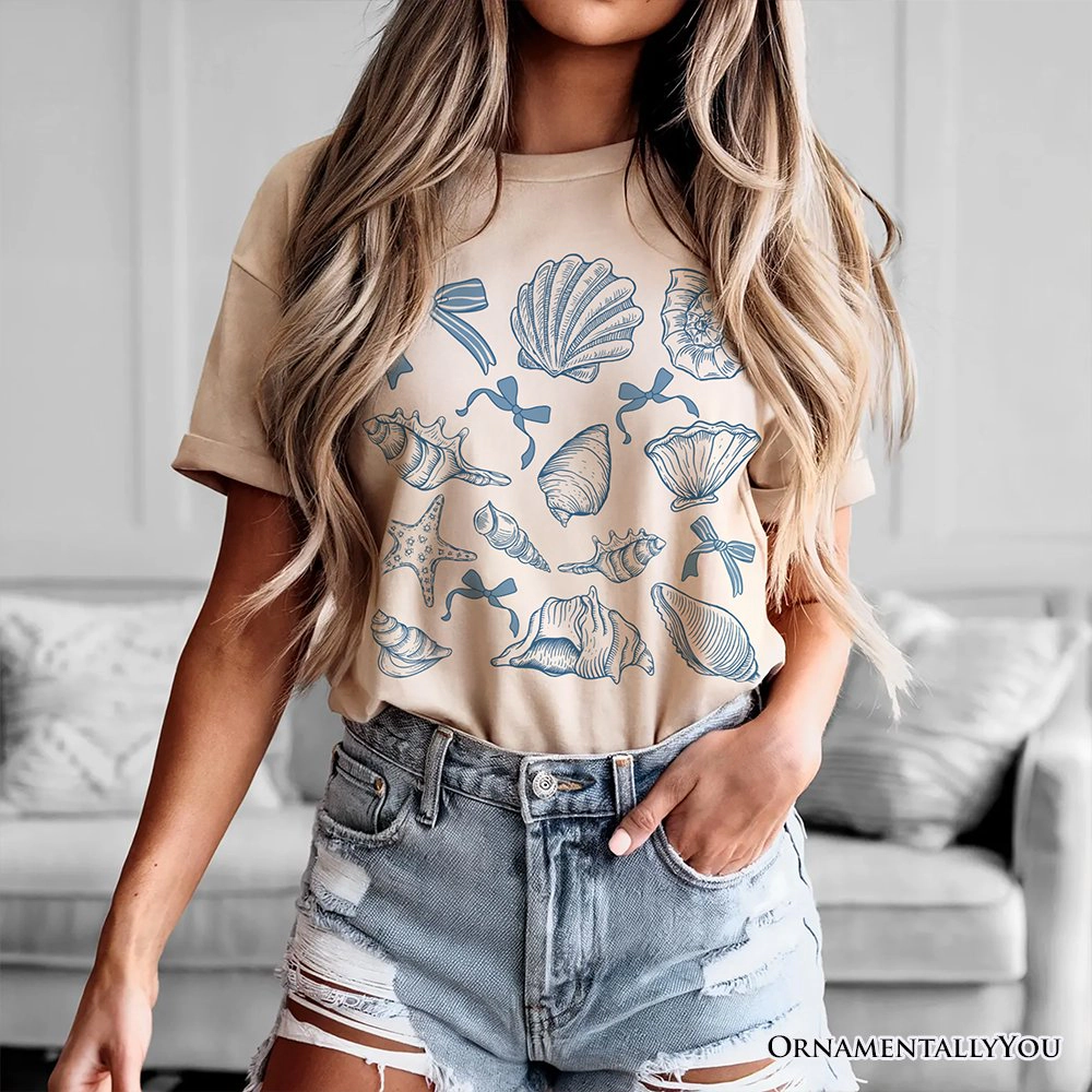OrnamentallyYou Womens Coquette Seashell Summer Vibe T-Shirt