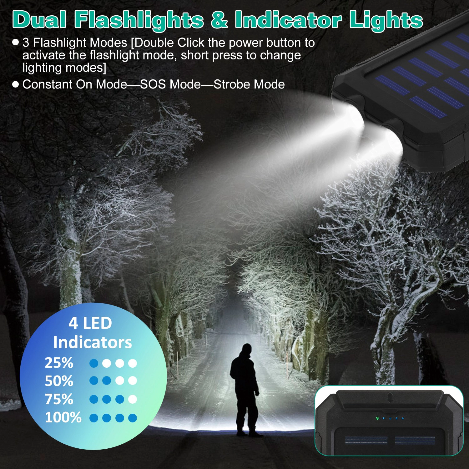 GBruno Solar 10000mAh Power Bank With LED Flashlight