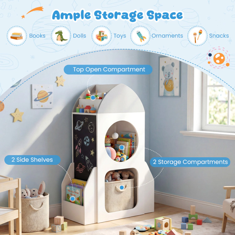 Hivvago 3-Tier Kids Bookshelf Rocket Space Theme Toddler Toy Storage Organizer