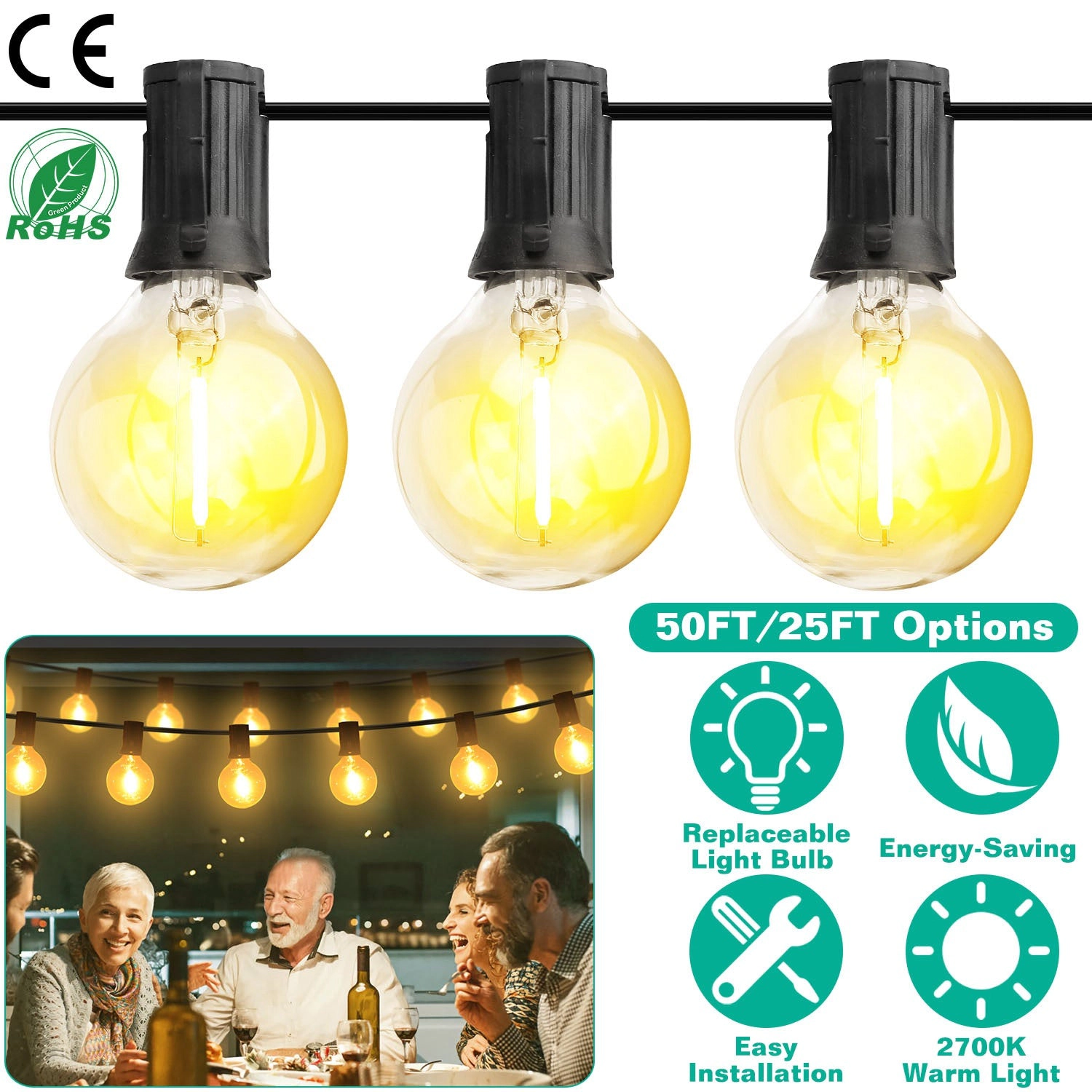 IMounTEK Unisex Warm Glass Globe String Lights