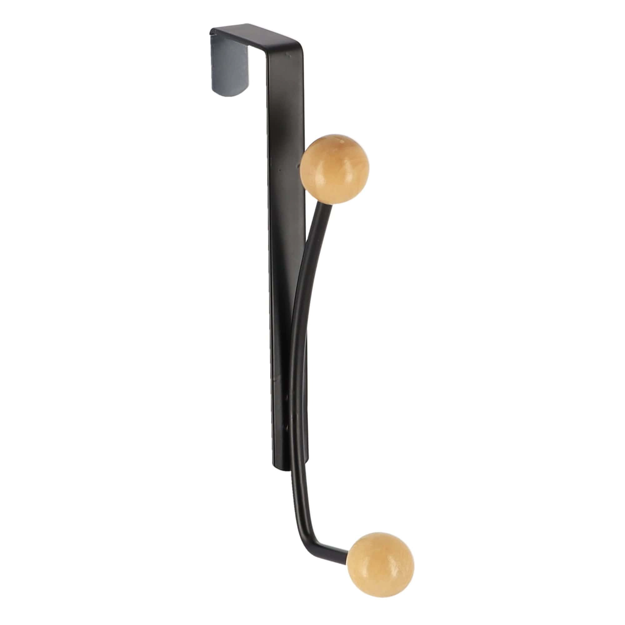Evideco French Home Goods Over-the-Door Double Hook Rack, Metal with Ball Tips