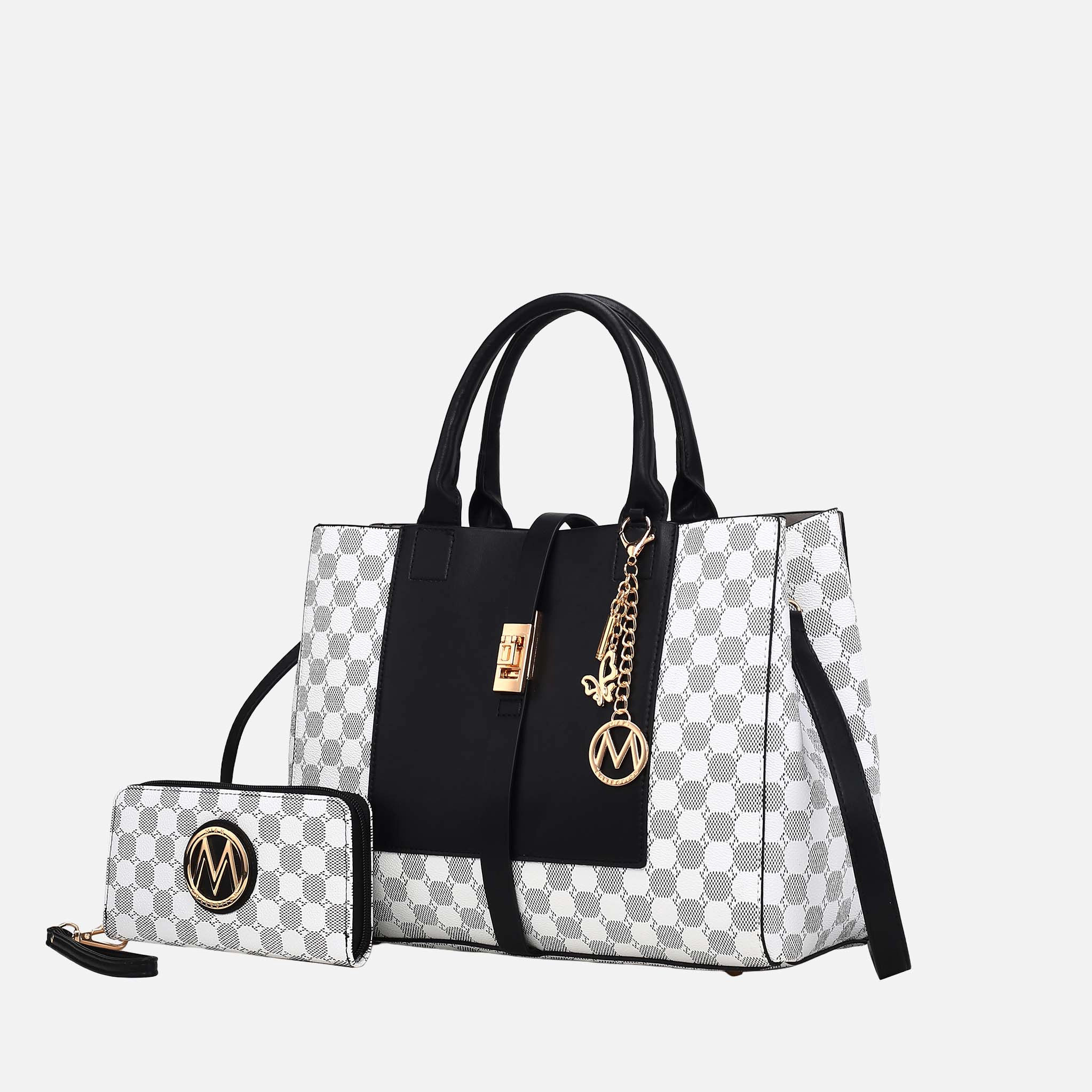 Mia K Collection Yuliana Circular Print Vegan Leather Satchel with Matching Wallet