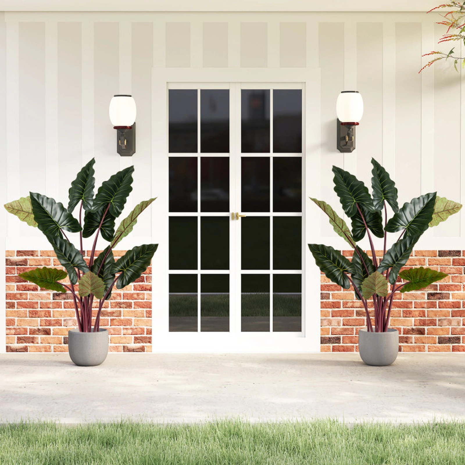 SUGIFT Set of 2 63-in 11 Ruffled Leaves Bendable Metal Stems Artificial Taro Trees 6.5-in x 5.5-in Pot 11-lb Green