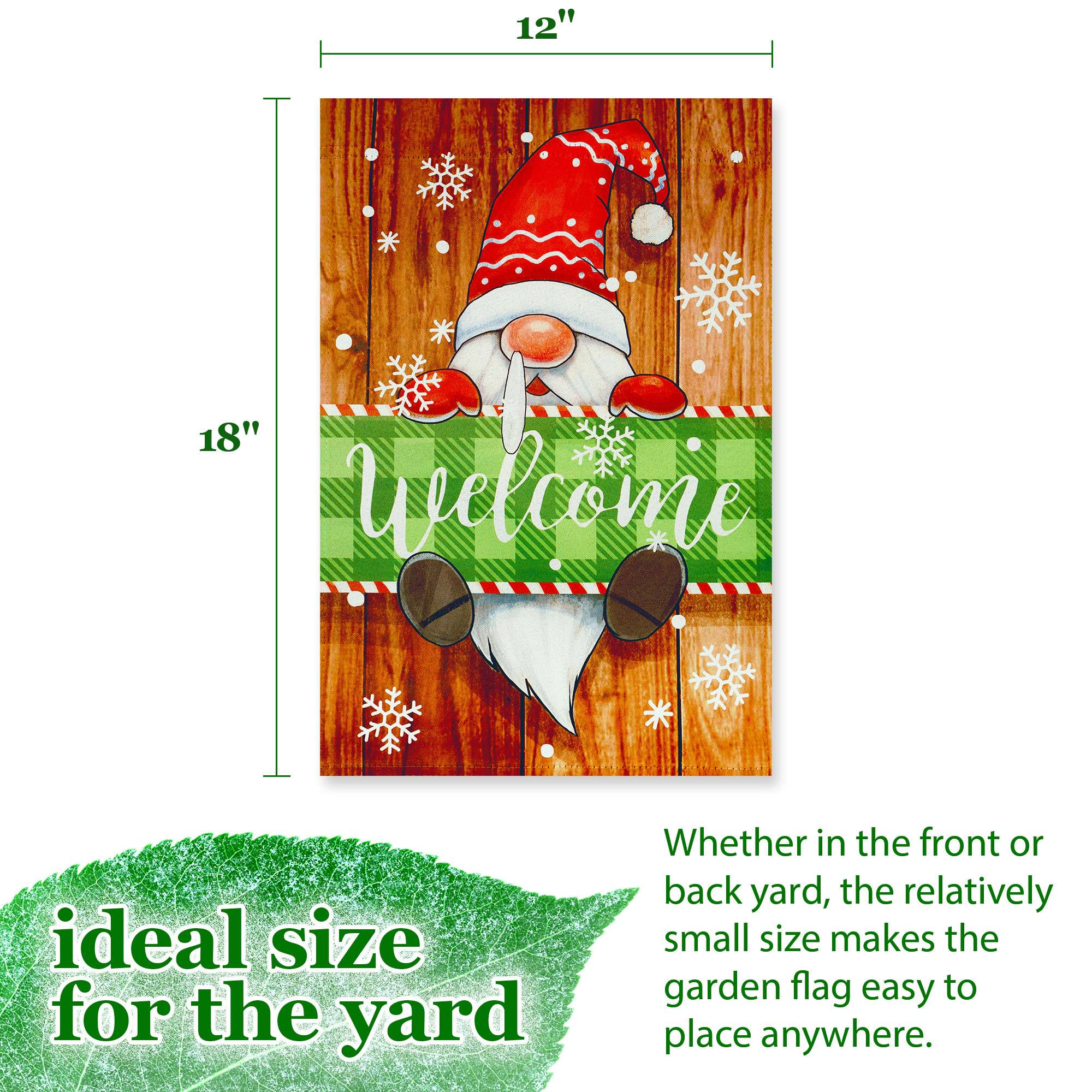 G128 Christmas Welcome Gnome Double-Sided Garden Flag 12x18 Inch