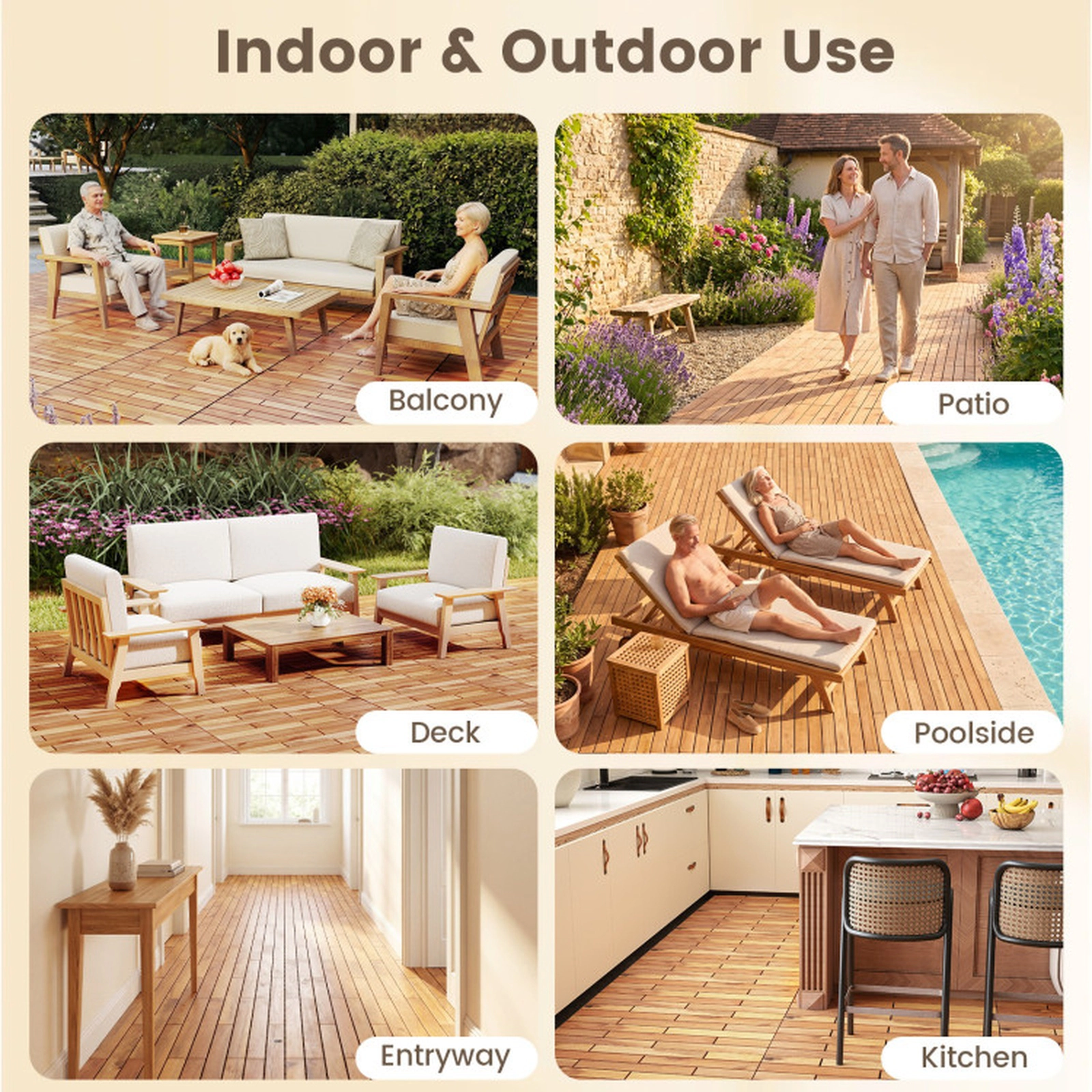SUGIFT Natural 48-Piece Acacia Wood Deck Tiles with Textured Grain Surface 24-in W 12-in D 500-lb Tile Capacity