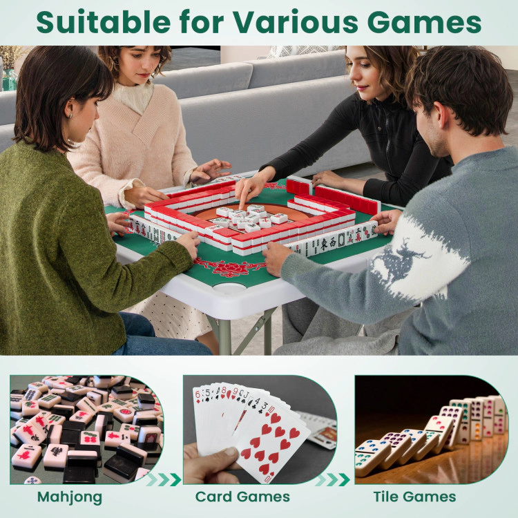 SUGIFT 35-in Square 180-lb Capacity 4-Player Folding Mahjong Table with Cup Holders and Anti-Slip Mat