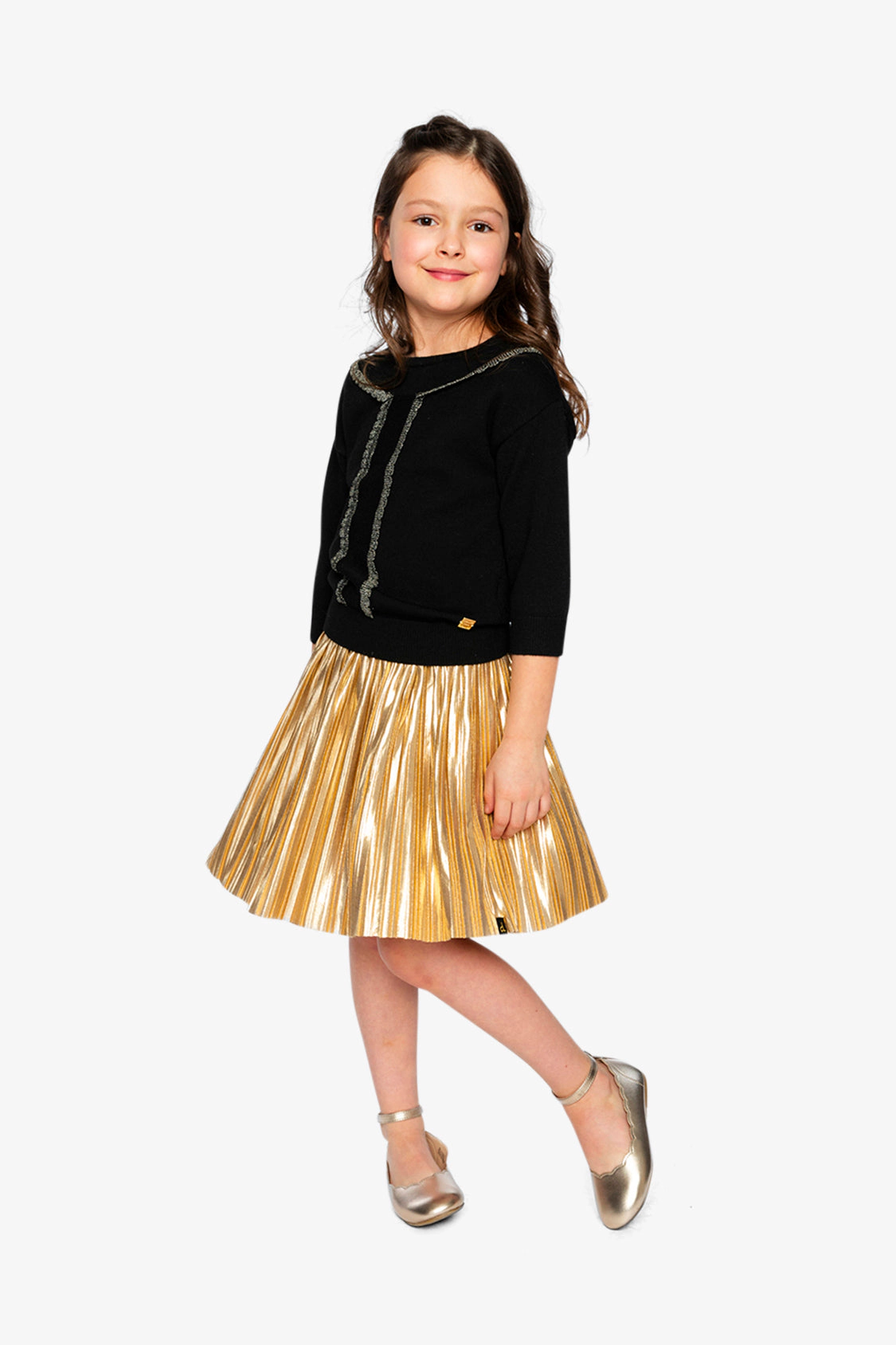 Deux par Girls Accordion Pleated A-Line Jersey Skirt with Elastic Waist