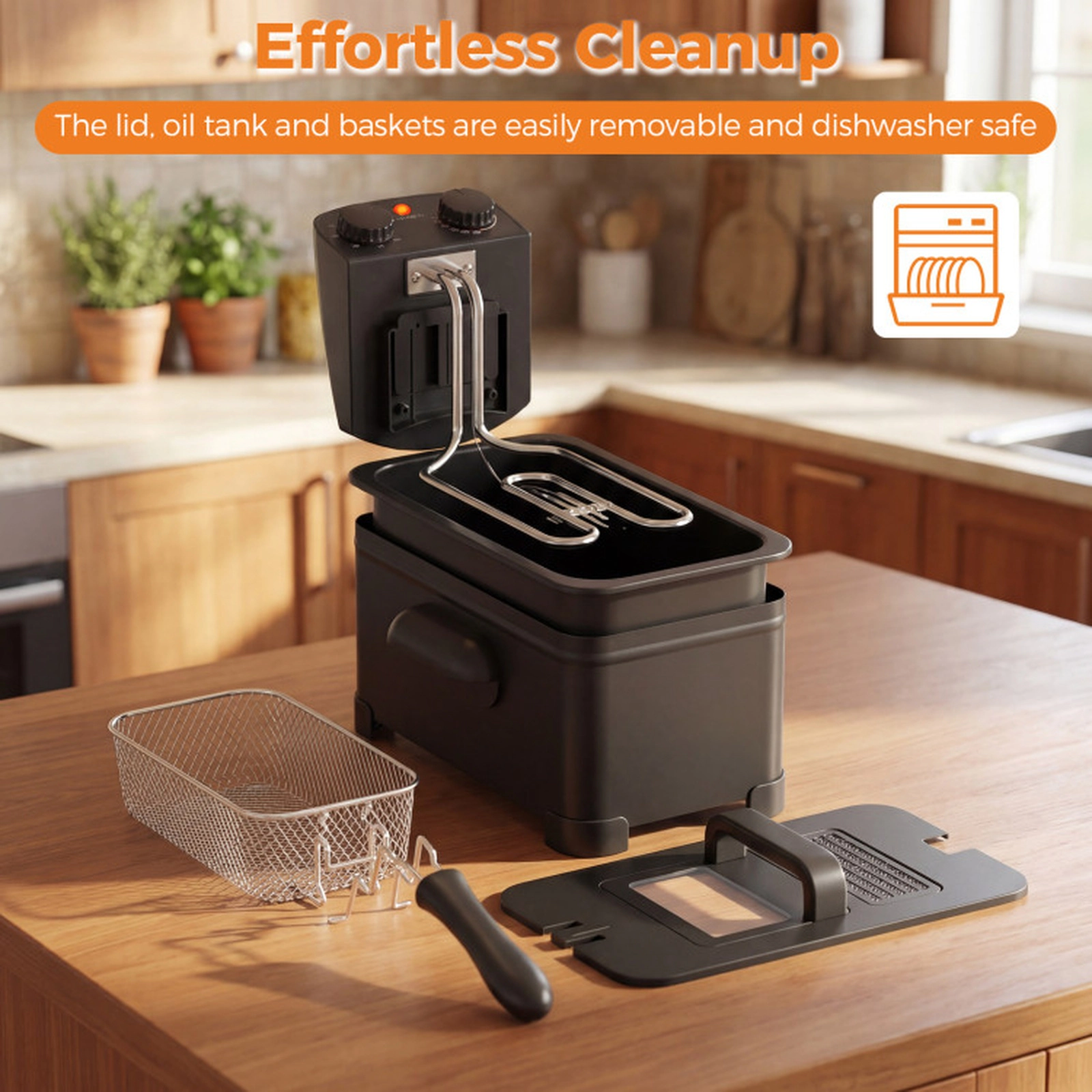 SUGIFT 1700W 3.2-qt Stainless Steel Electric Deep Fryer with Basket Lid Window and 60-Minute Timer