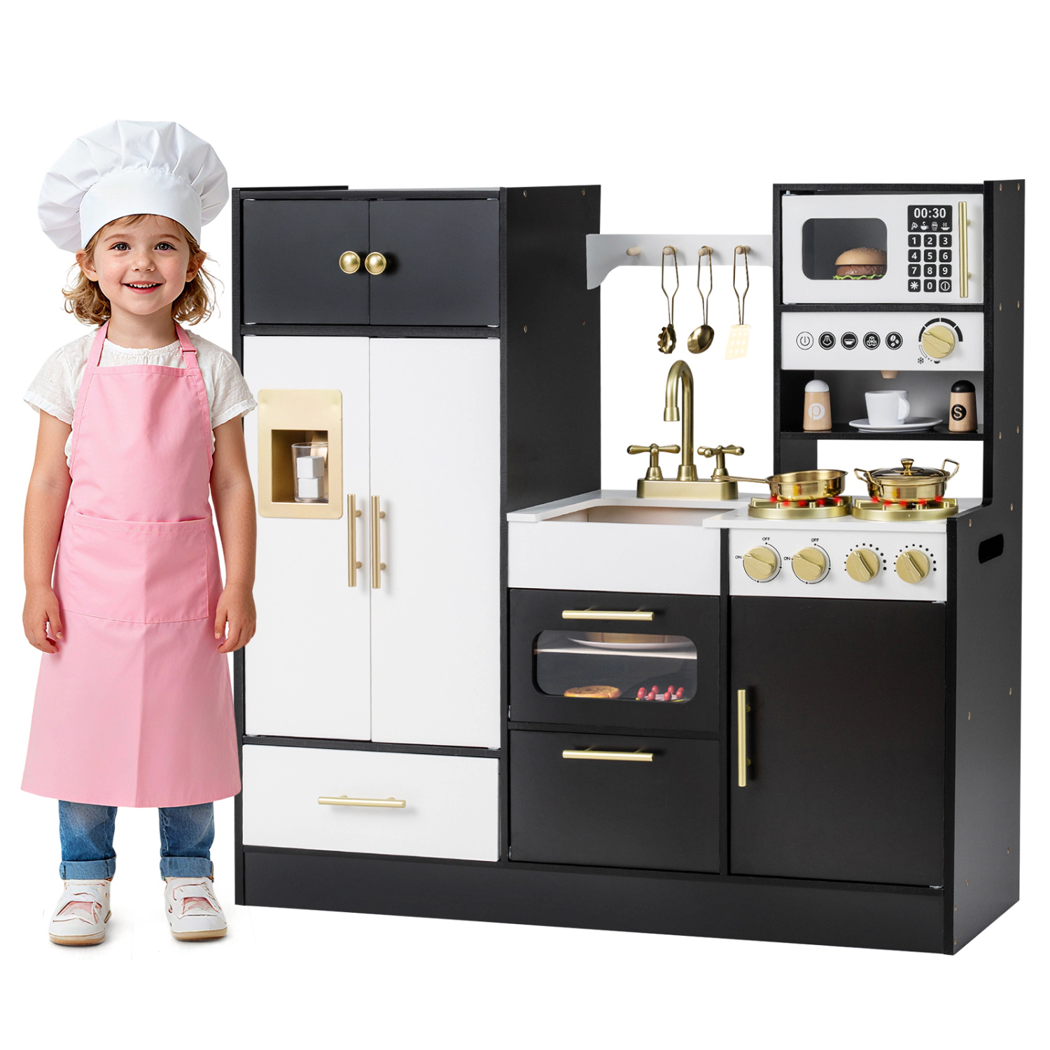 LJG Kids Play Kitchen with Realistic Lights Sounds