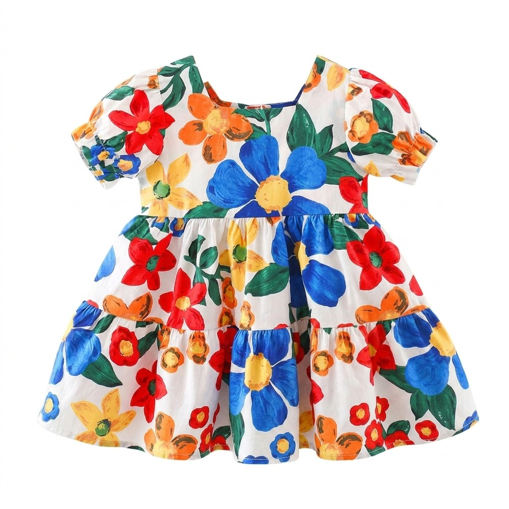 MyKids-USA Baby Floral Short-Sleeve Crewneck Dress with Matching Purse