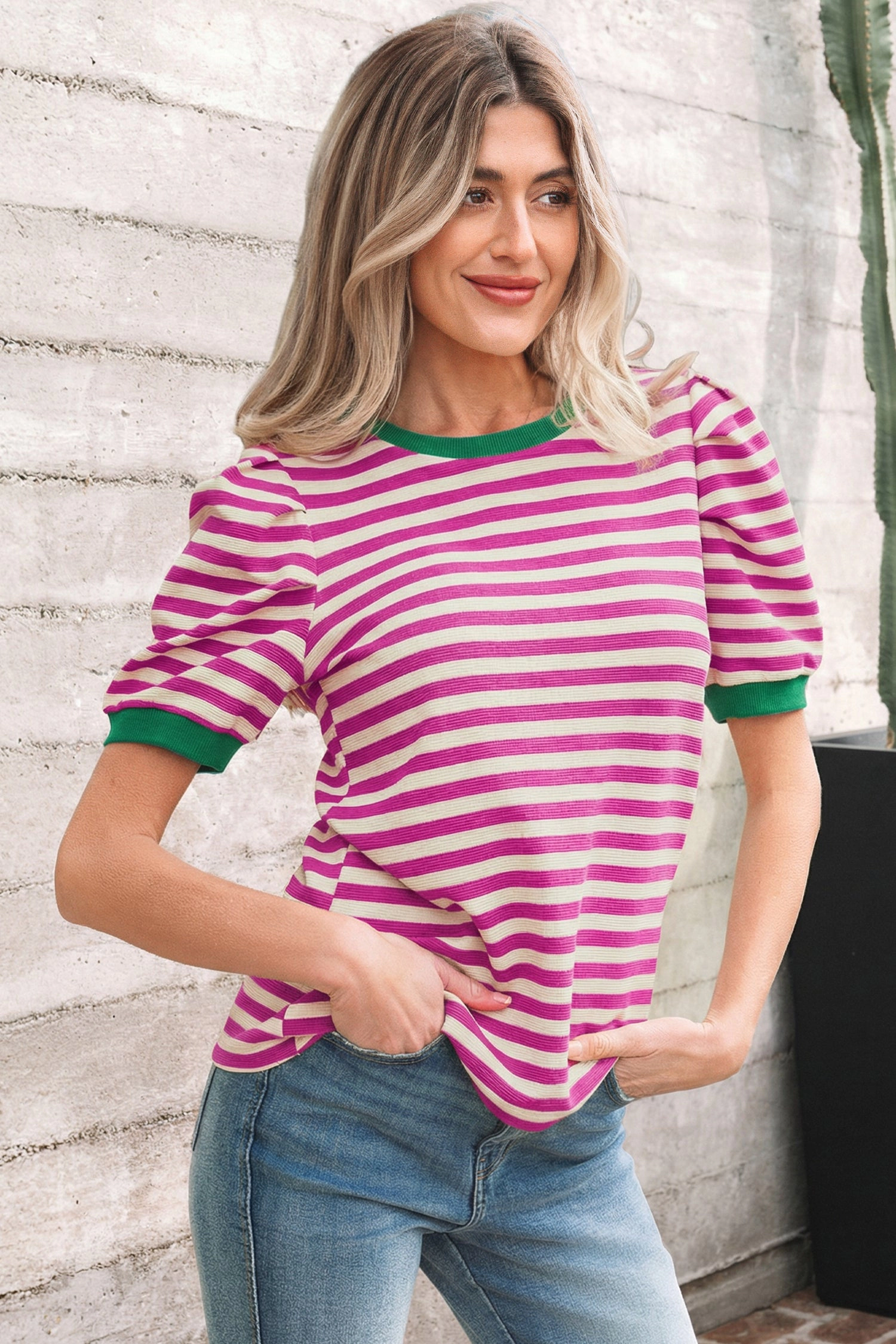 Threaded Pear Womens Nova Sleeve Contrast Trim Tee