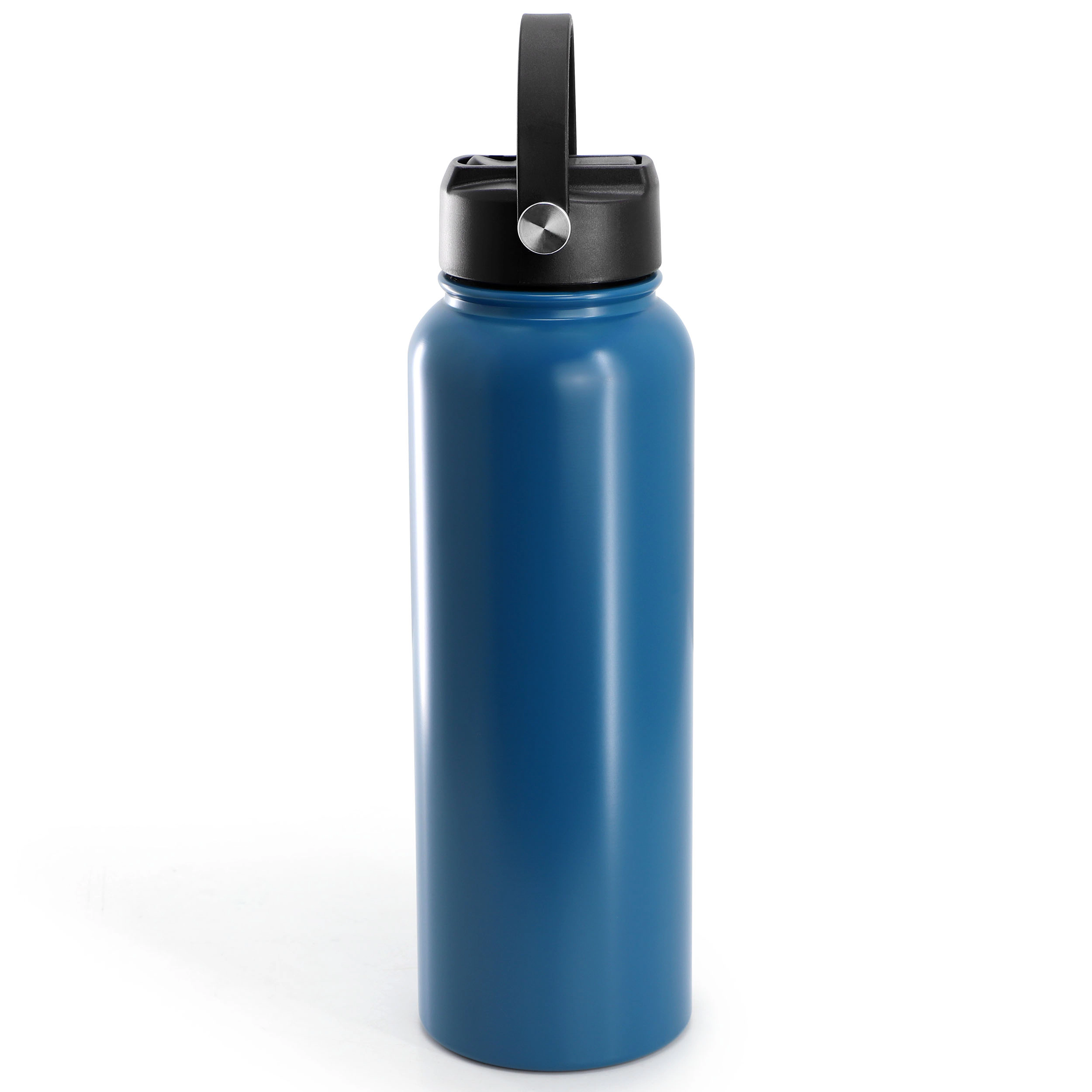 Gibson Home Marina 38 Ounce Double Wall Stainless Steel Thermal Bottle with Lid and Straw in Matte Blue