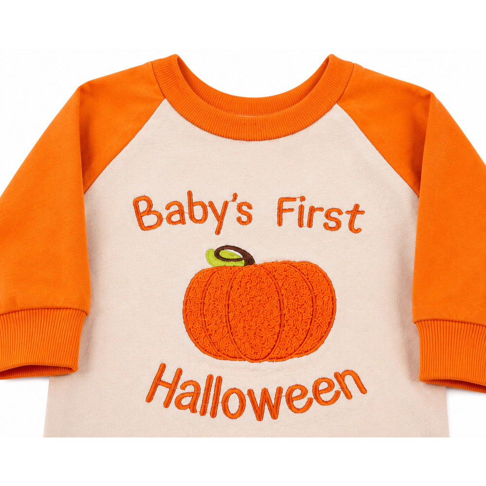 Laurenza's Baby Boys First Halloween Romper with Pumpkin Appliqué