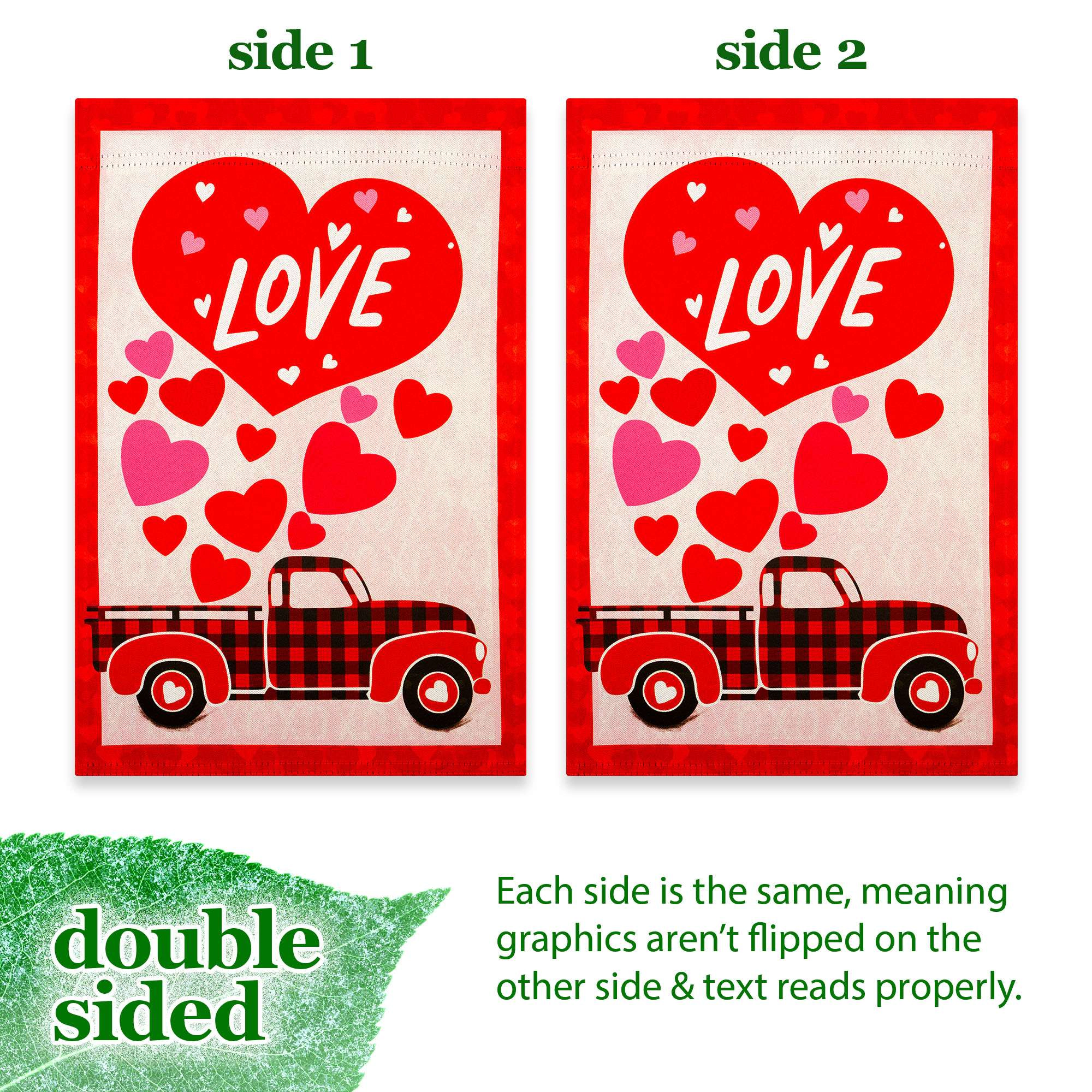 G128 Happy Valentine's Day Love Truck Garden Flag 12x18 in, Double-Sided Polyester