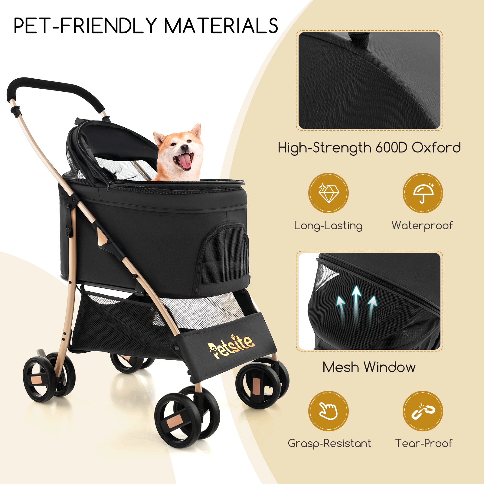 SUGIFT 3-in-1 Pet Stroller with Removable Car Seat Carrier and Pet Bed 33-lb Capacity Black