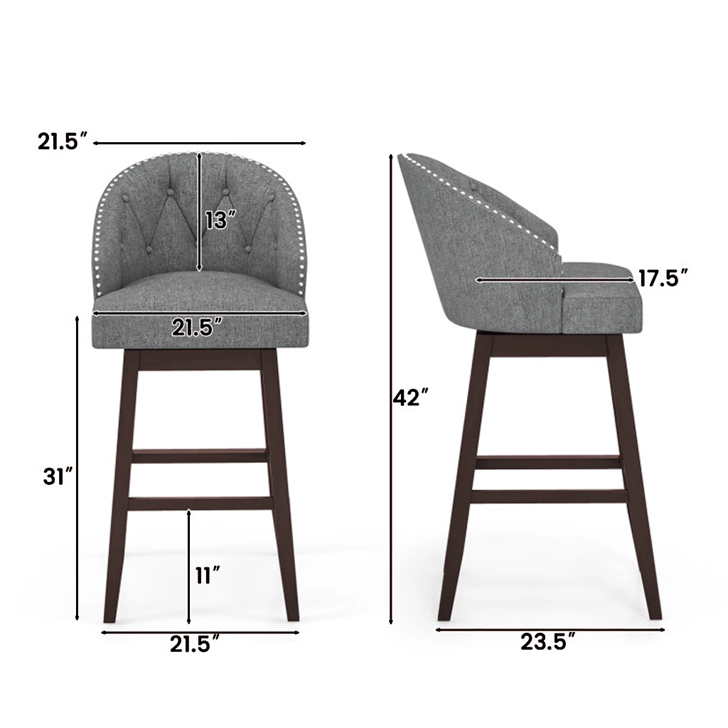 Hivvago Swivel Counter Stools with Cushioned Backs and Solid Rubberwood Legs- Set of 2
