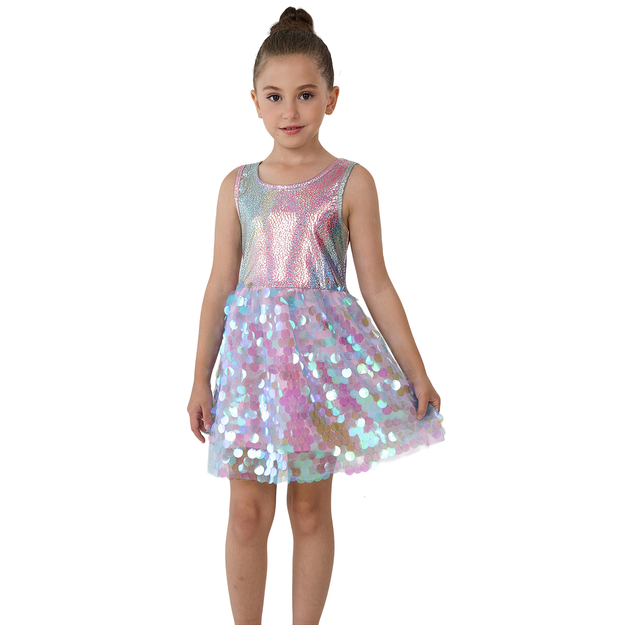 2Bunnies Girls' Ombre Iridescent Paillette Sequin Sleeveless Dress