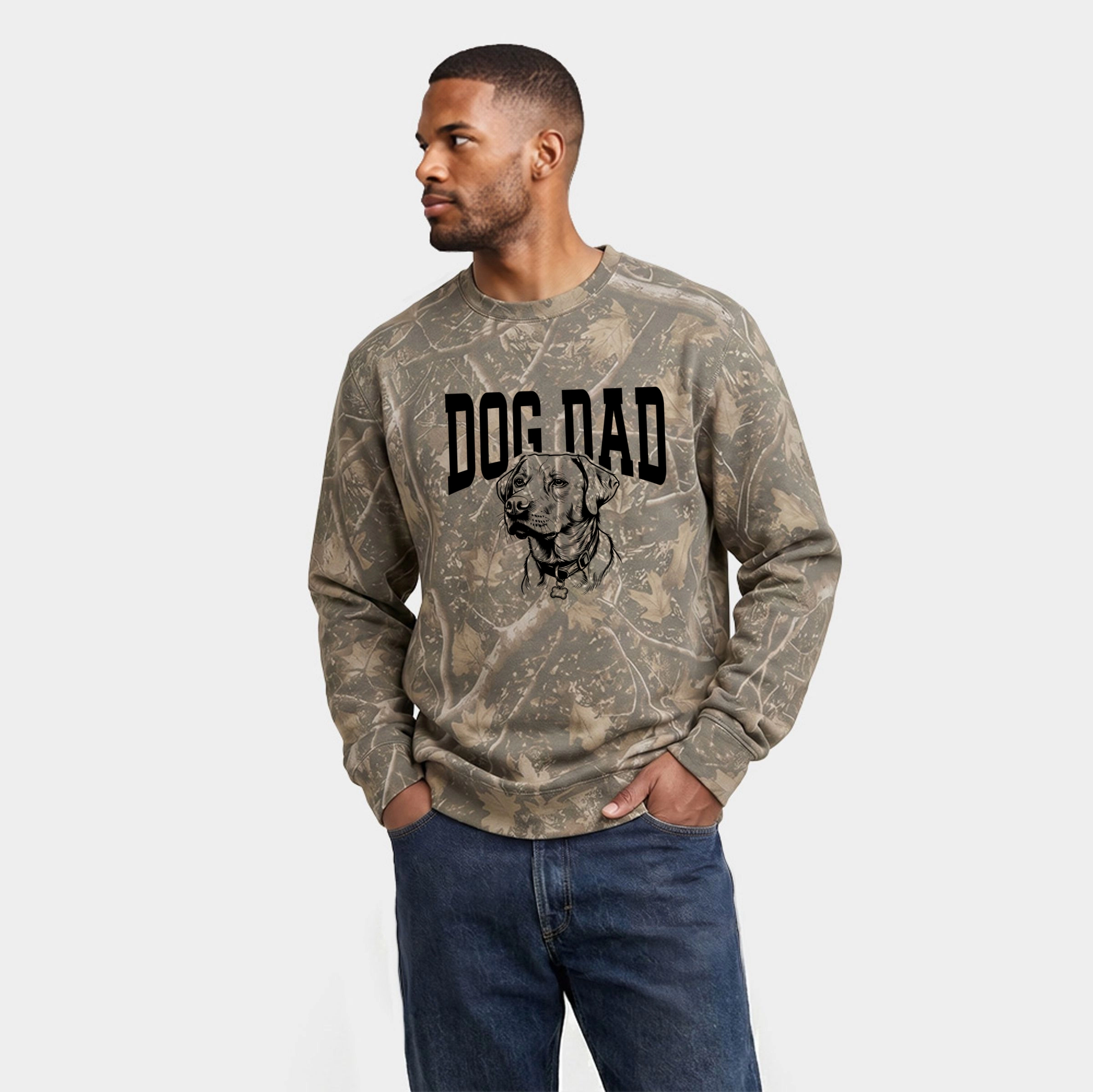 Simply Sage Market - Men's Camo Sweatshirt Dog Dad Sketch