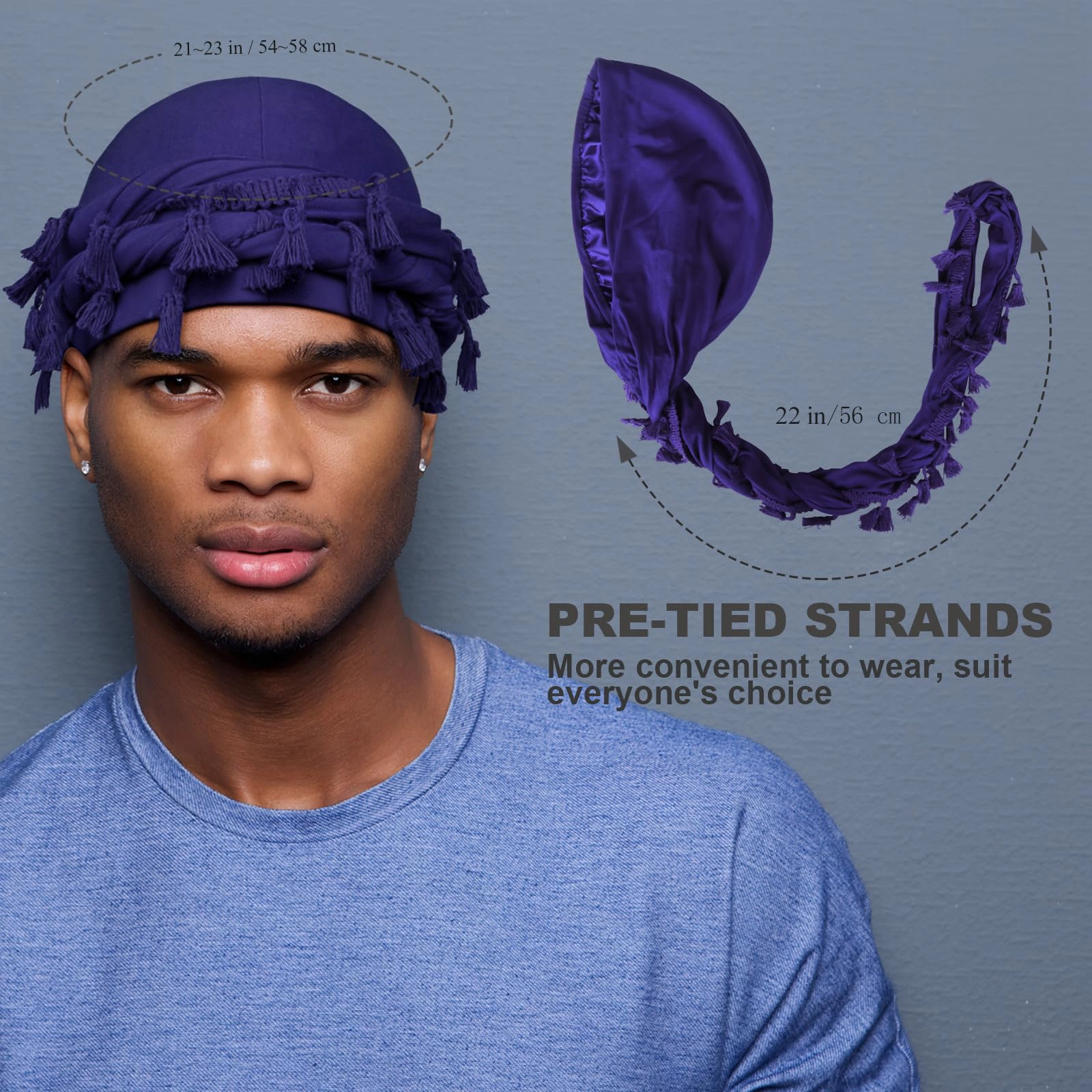 PIGFDK 6 Pack Satin Lined Turban For Men  Silky Pre-tied Head Wraps - Hair Protection Sleep Cap Waves Braids