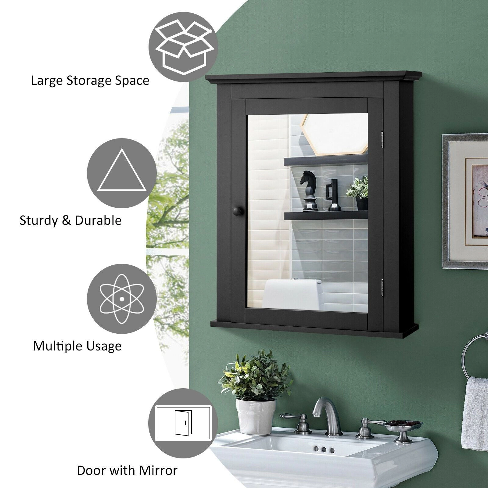 SlickBlue Space Saving Medicine Cabinet with Mirror Door for Bathroom Organization