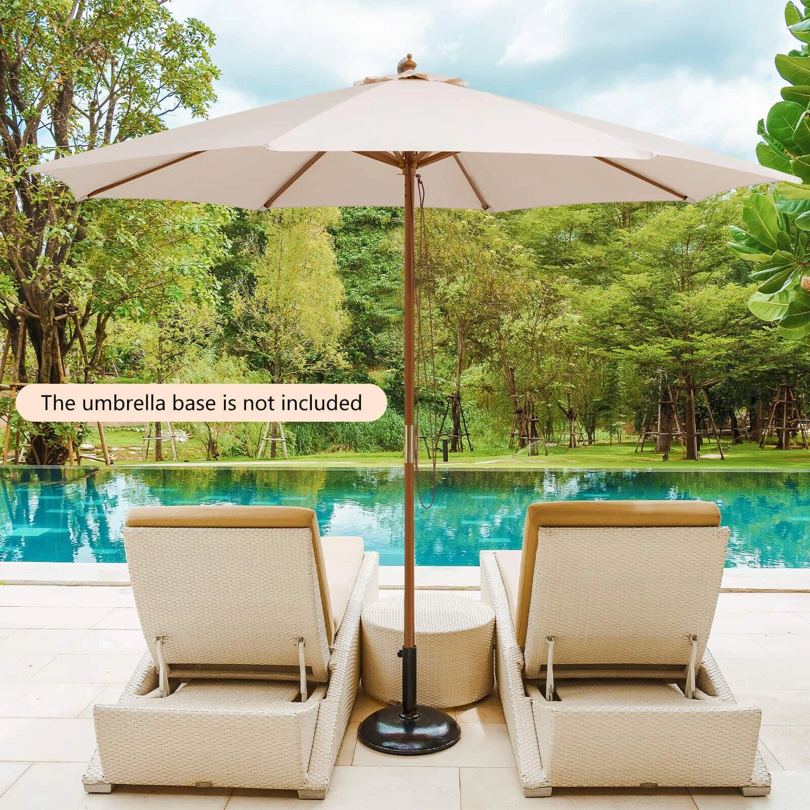 SlickBlue 10 Ft Patio Umbrella with Rope Pulley, Beige, Vented Canopy