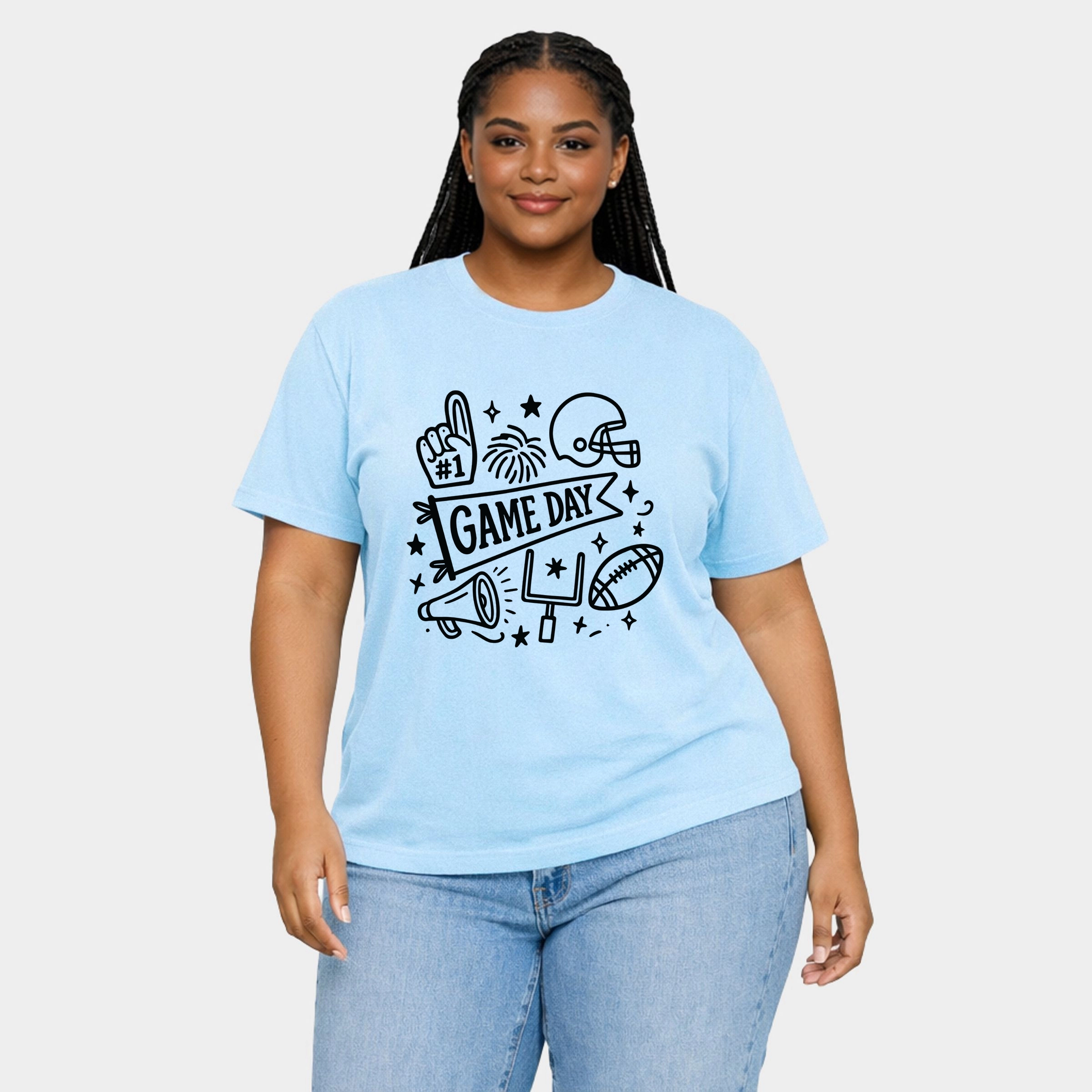 Simply Sage Market - Women's Plus Garment Dyed Tee Football Game Day Doodles