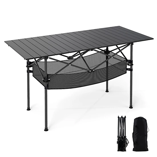 SUGIFT 47-Inch Aluminum Roll-Up Camping Table, 220-Lb Capacity, Mesh Basket and Carry Bag